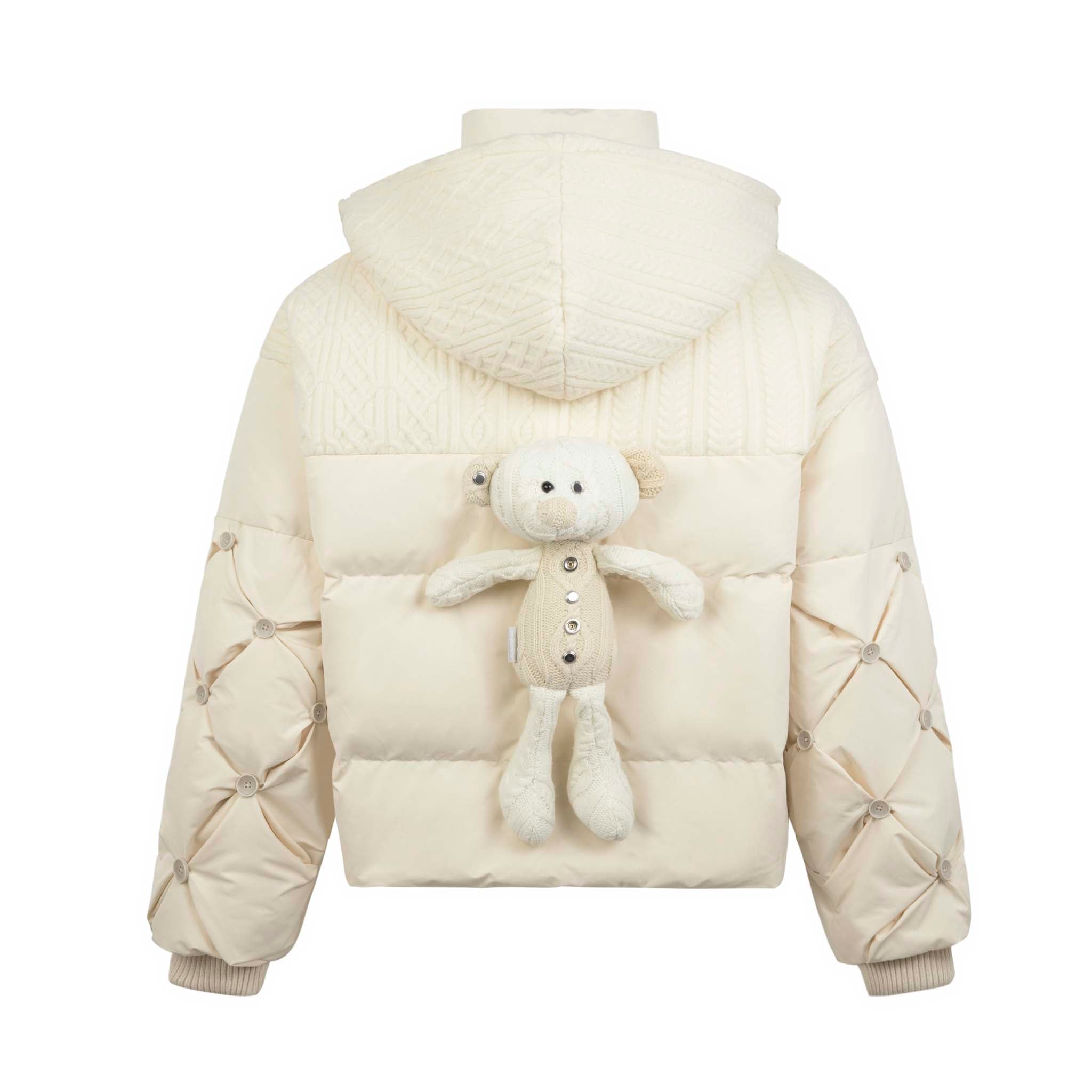 Bear Knit Patch Down Jacket Whisper White