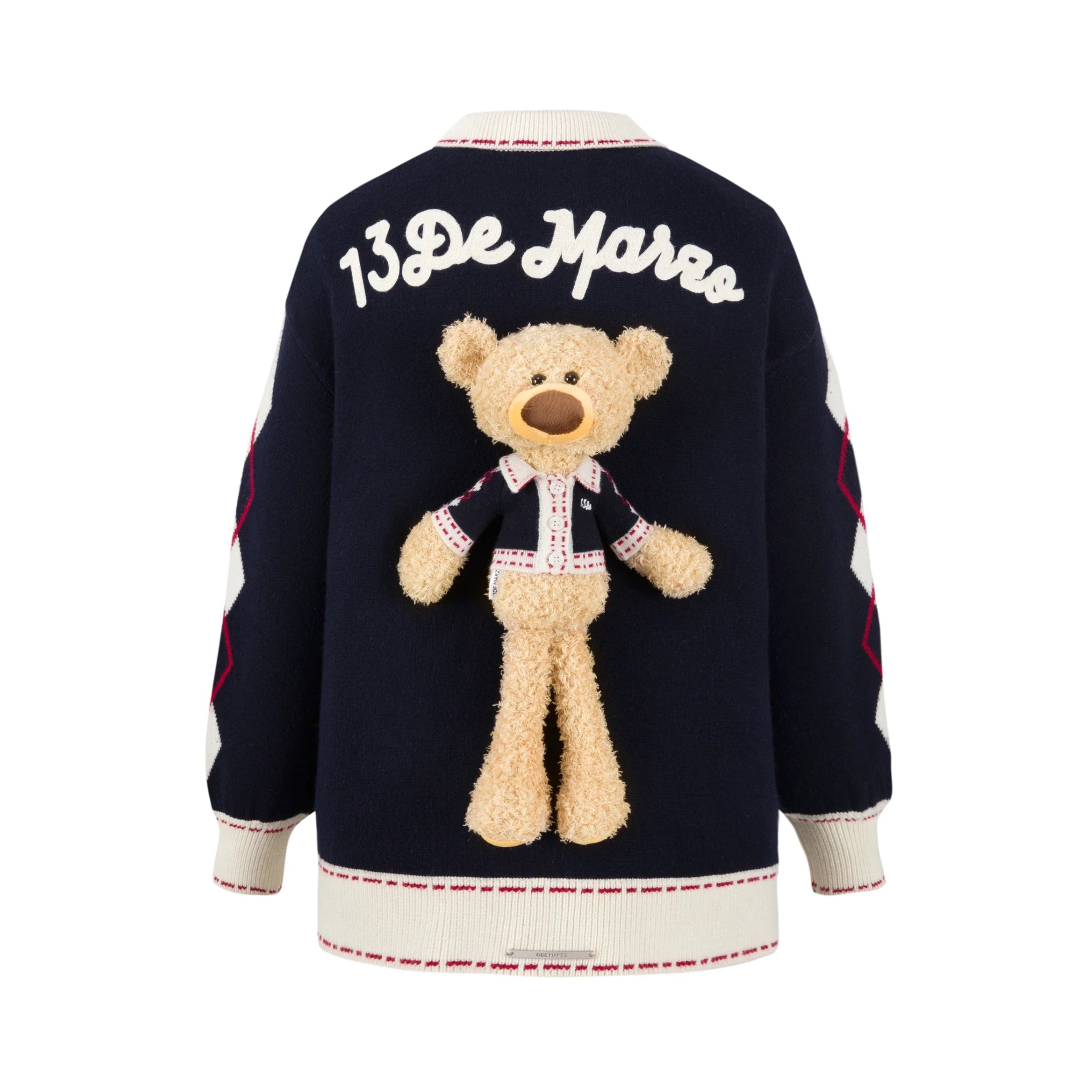 Bear Lapel Nostalgic Campus Cardigan