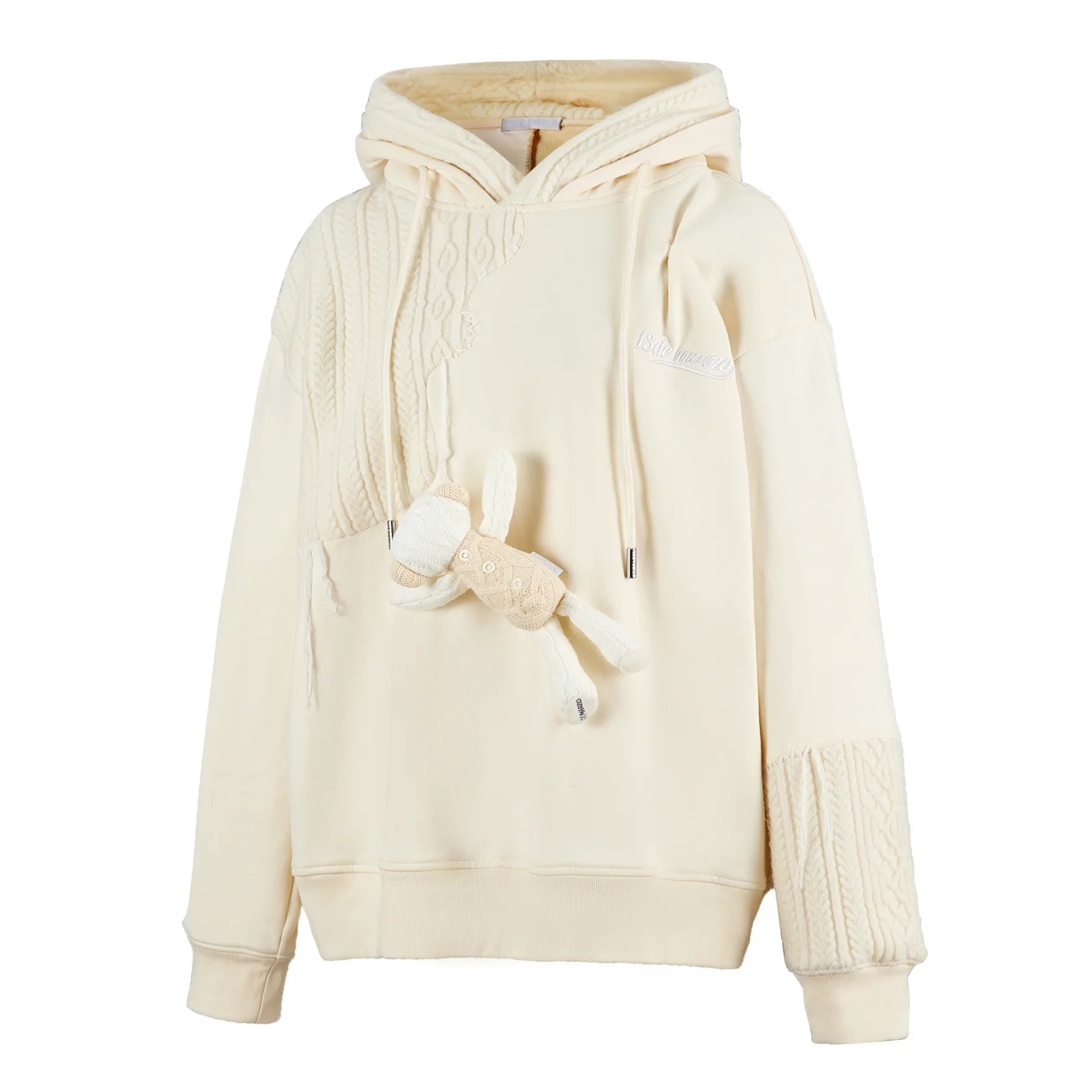 Beige Bear Knit Suture Layered Hoodie