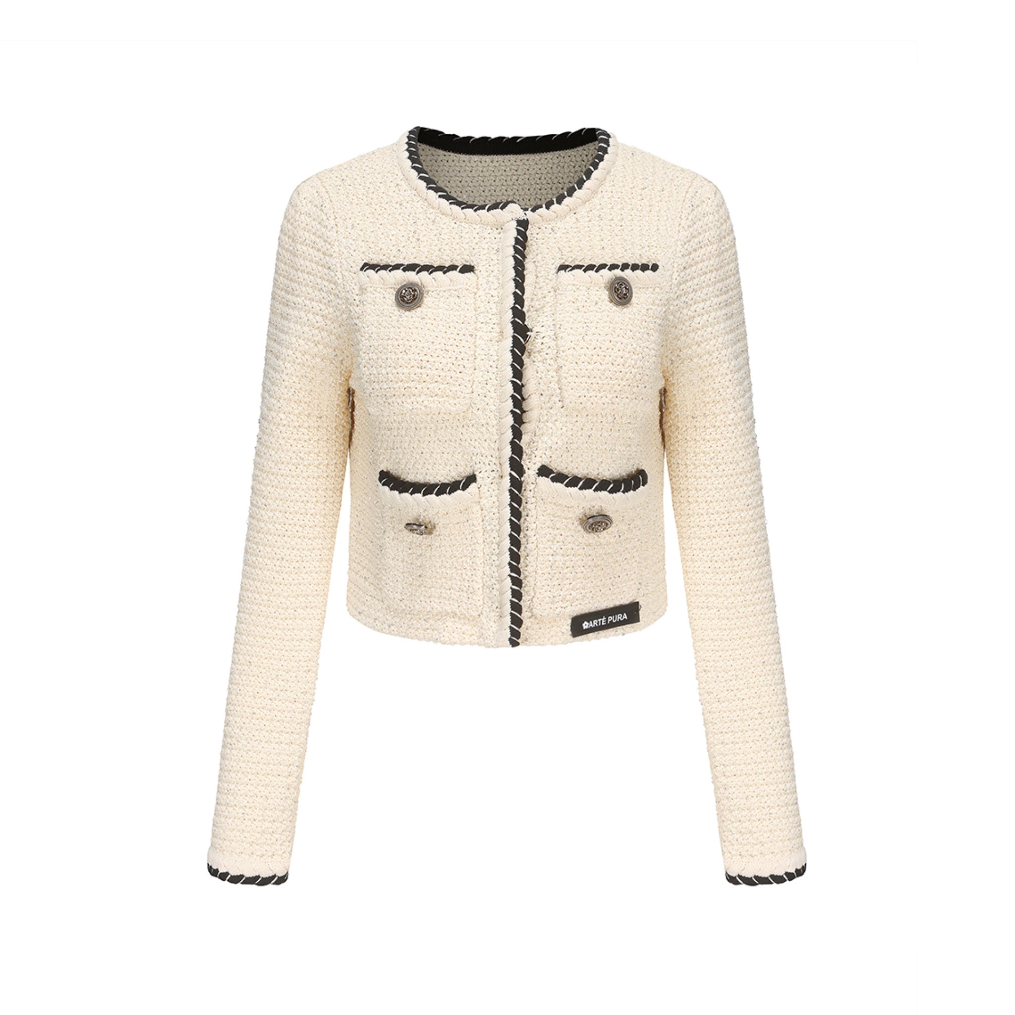 Beige Cropped Knit Cardigan