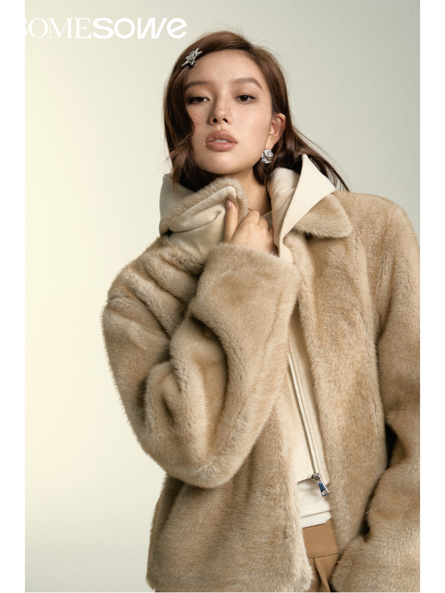 Beige Faux Fur Two Piece Coat