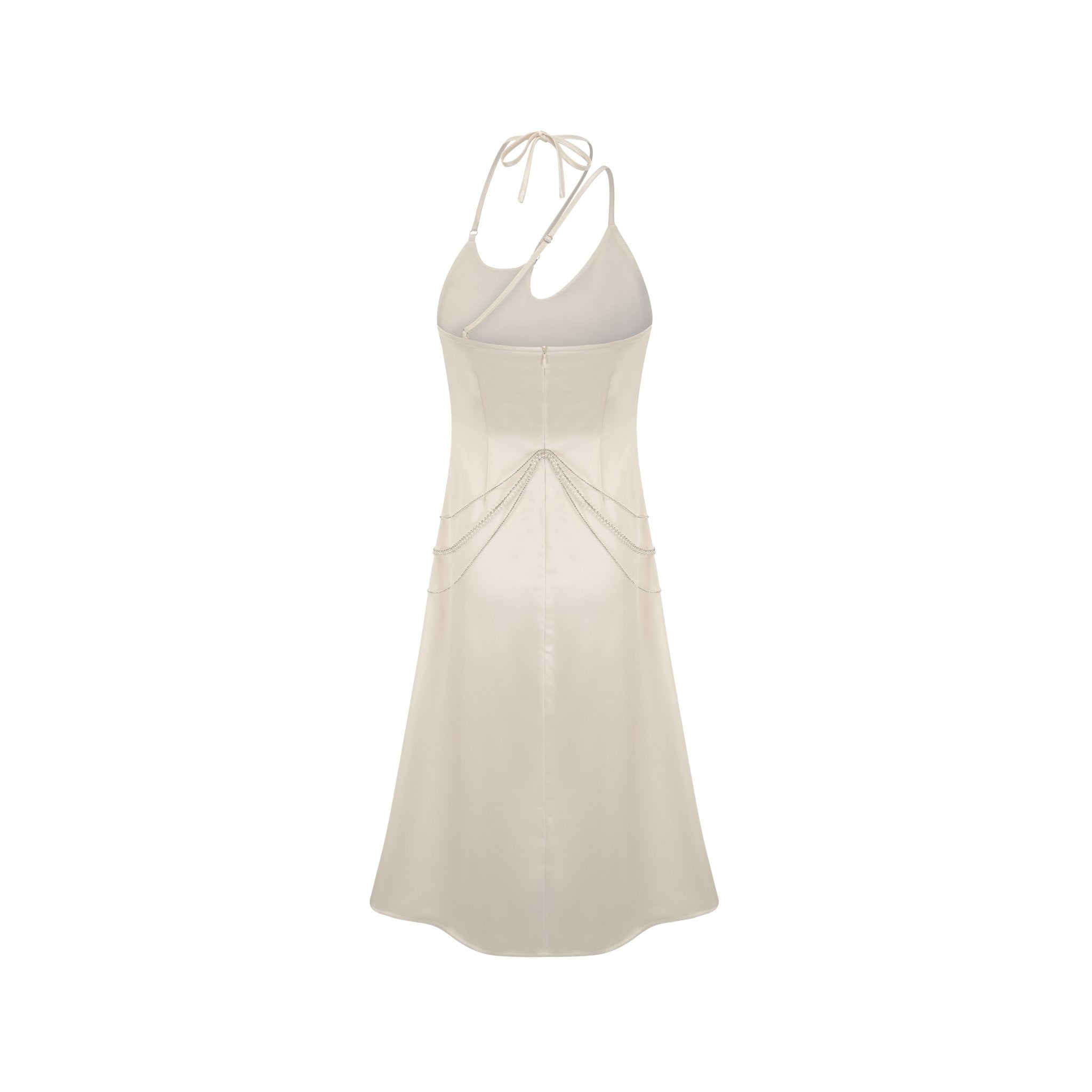 Beige Halter Neck Hollow Dress With Flower And Shining Chain