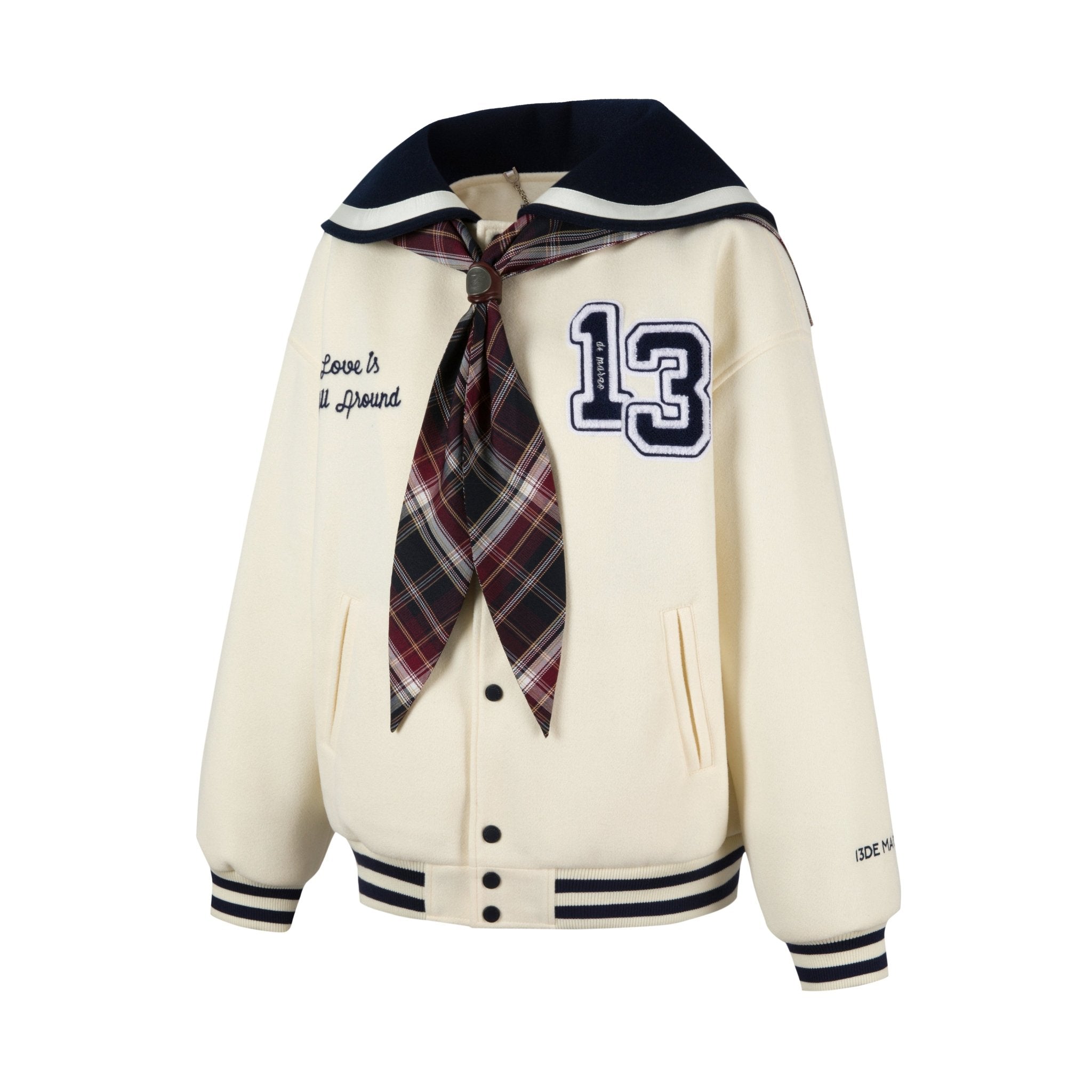 Beige Sailor Collar Baseball Jacket