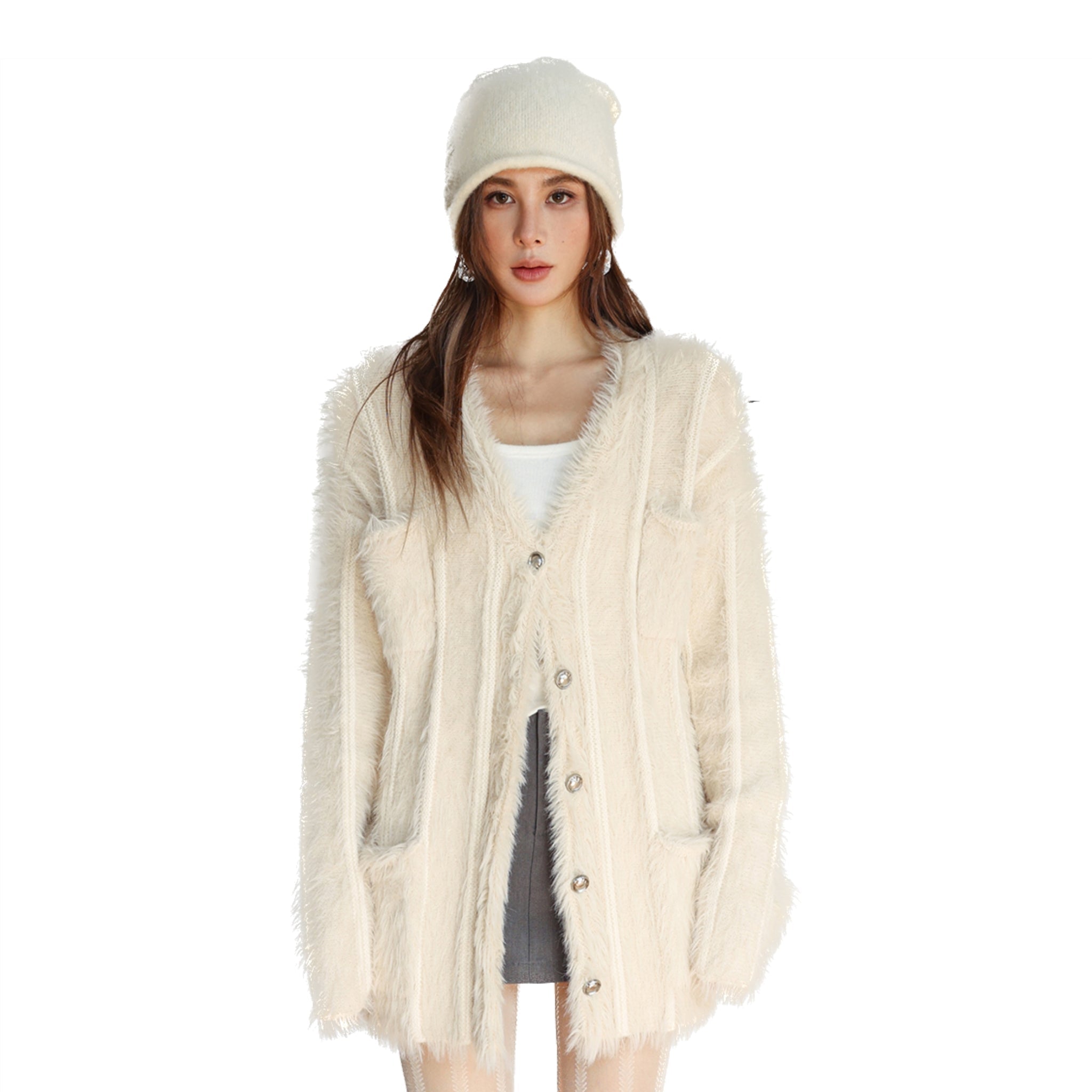 Beige Vintage Intercolour Pocket Cardigan