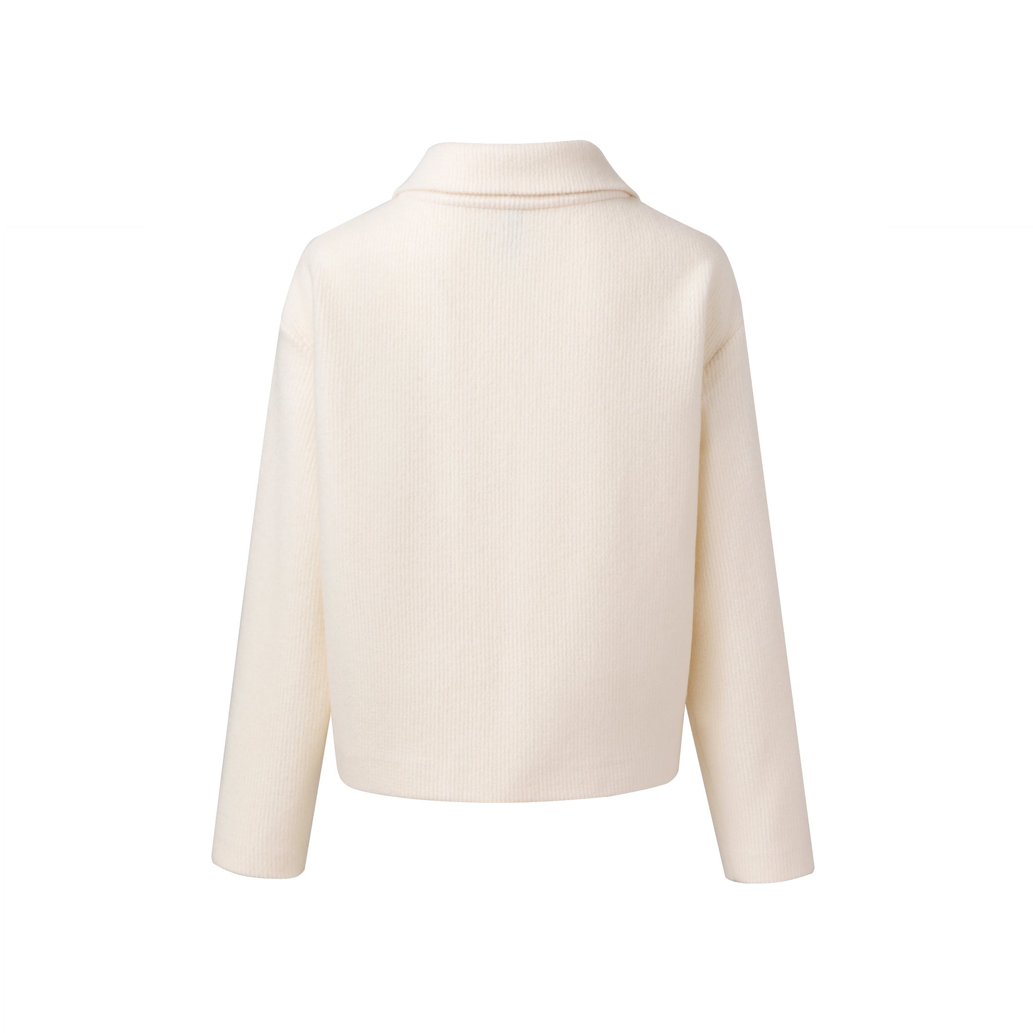 Beige Zipped Turtleneck Wool Jacket