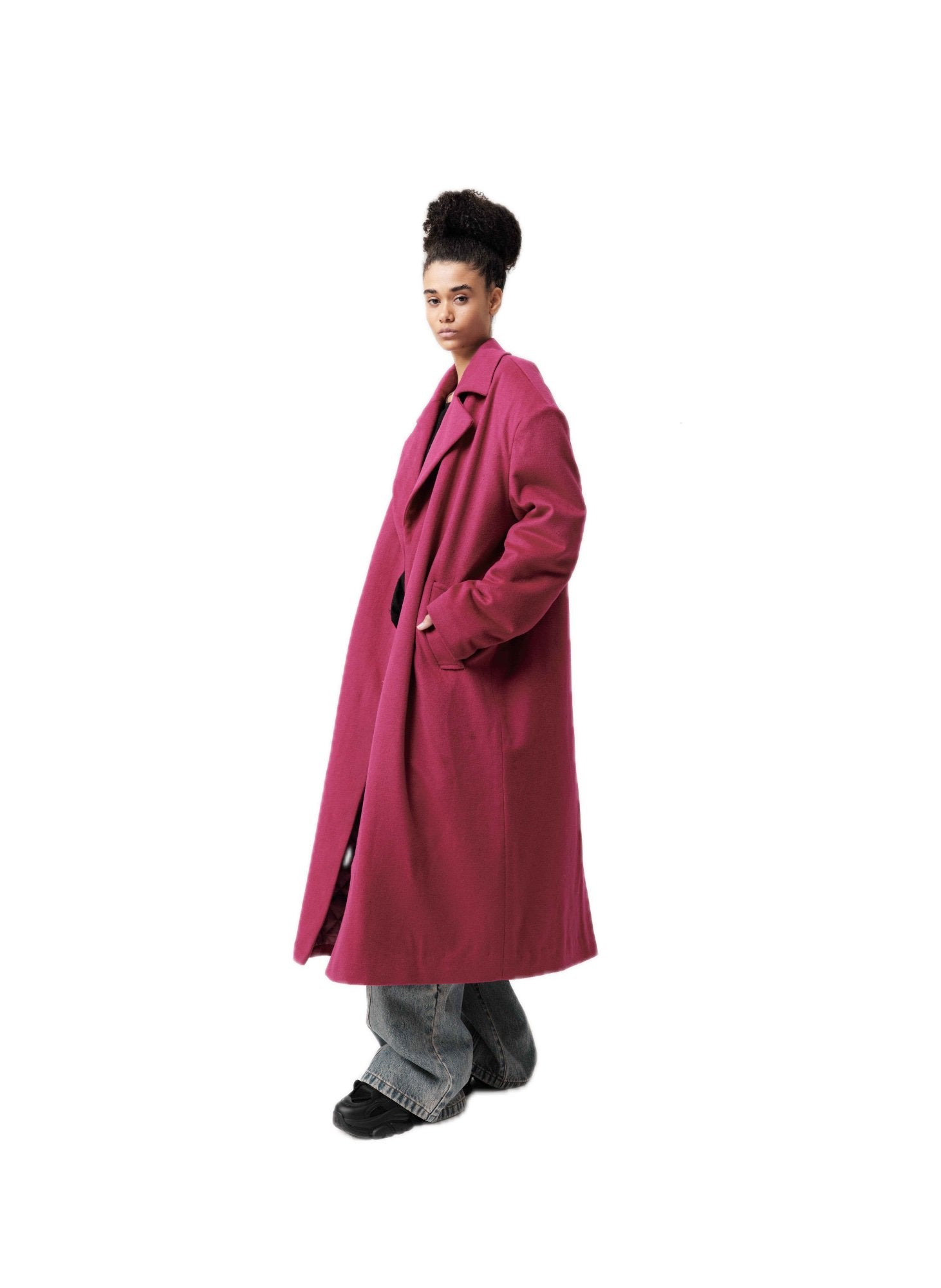 Berry Purple Loose Fit Woolen Coat