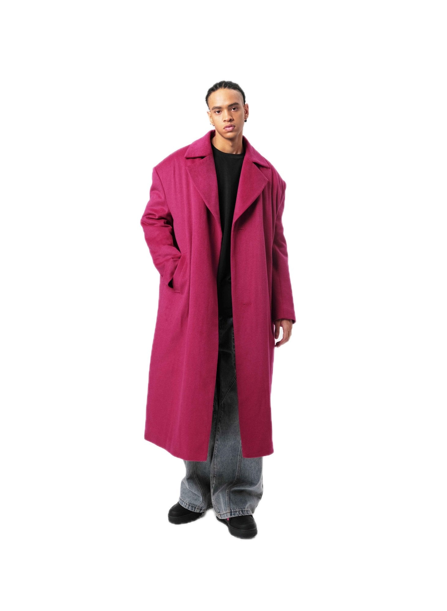 Berry Purple Loose Fit Woolen Coat