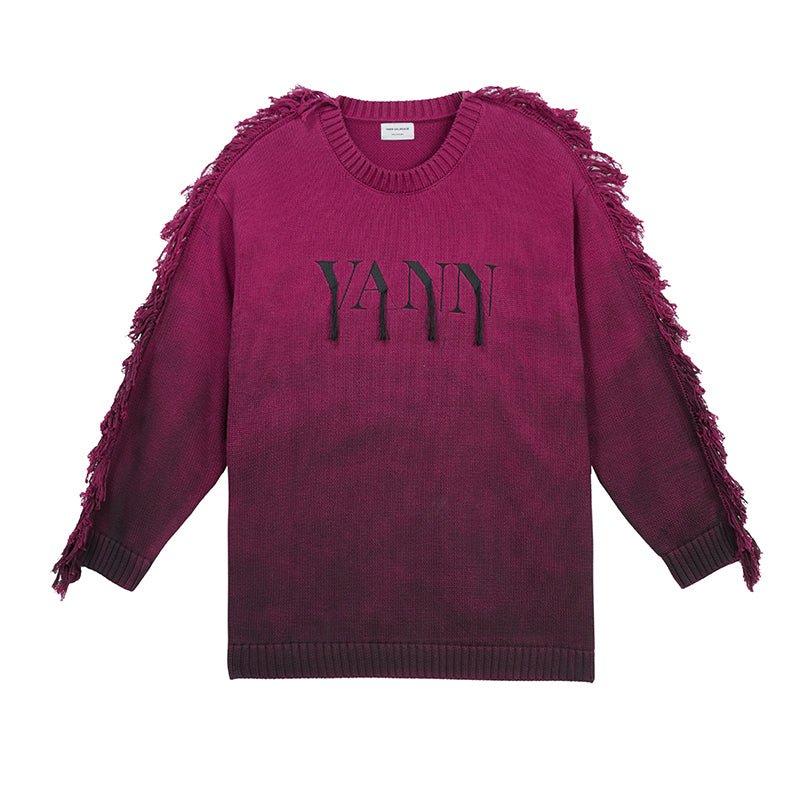 Berry Purple Spray Dyed Tassle Sweater