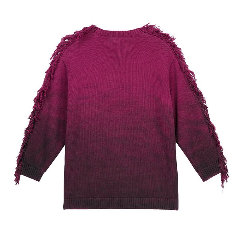 Berry Purple Spray Dyed Tassle Sweater