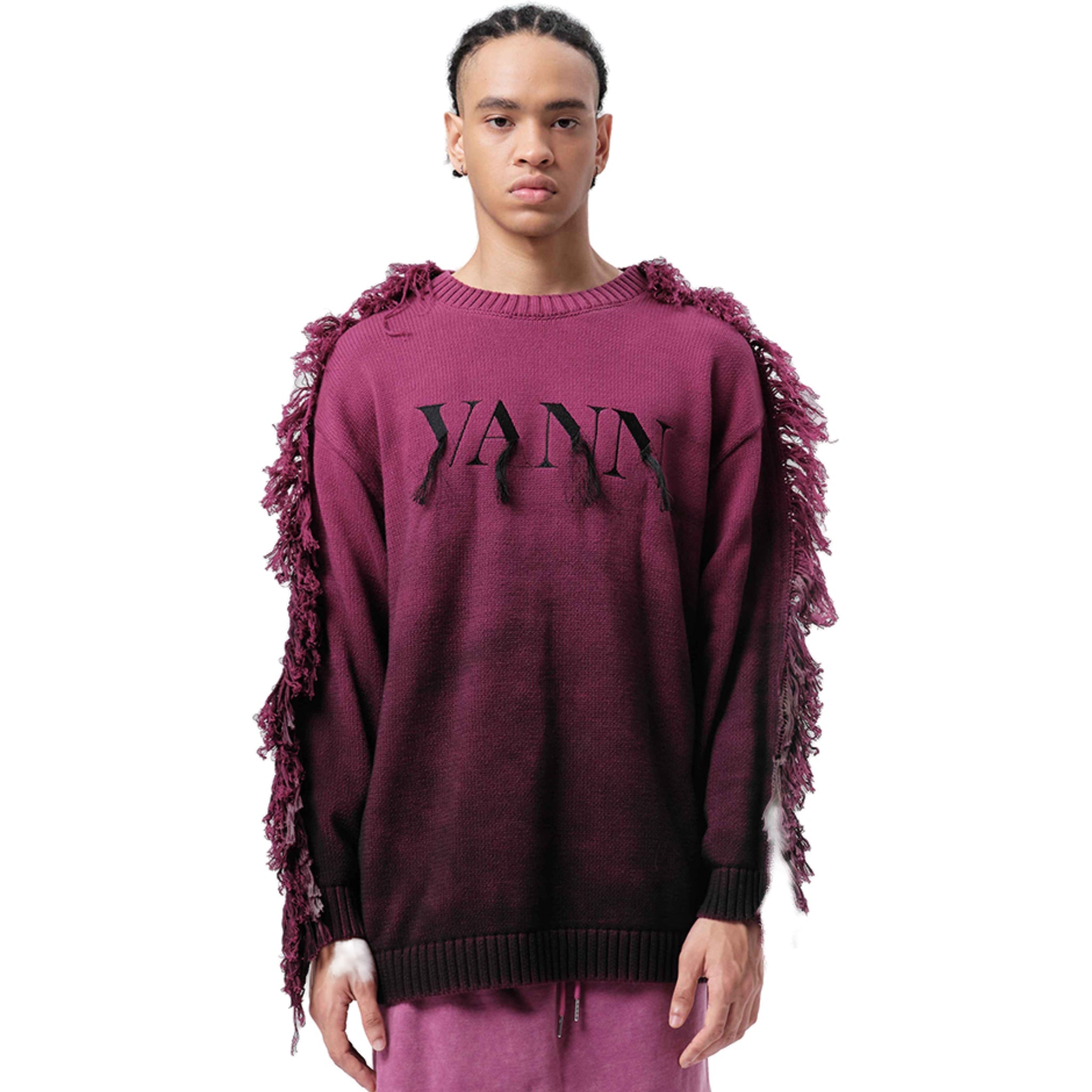 Berry Purple Spray Dyed Tassle Sweater