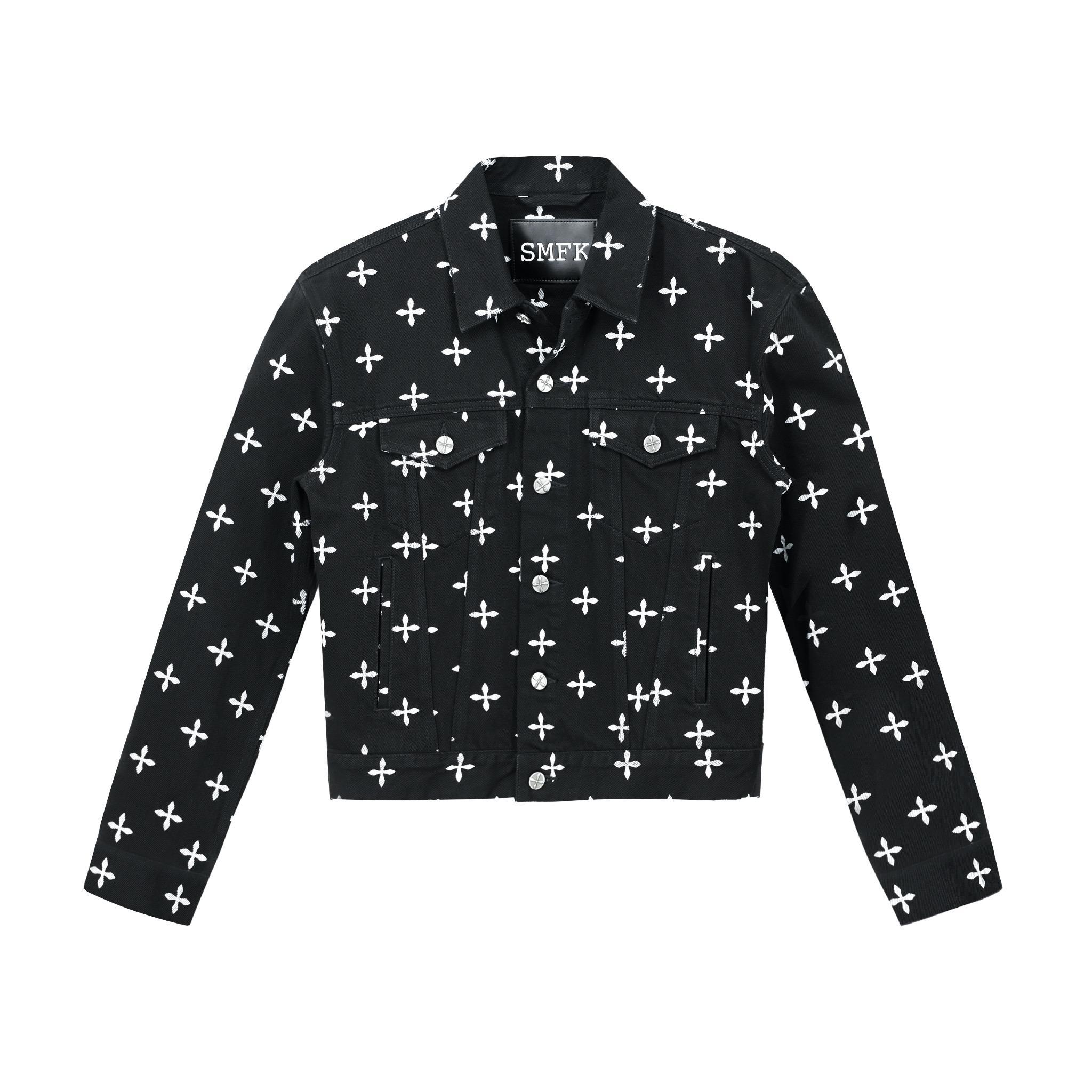 Black Allover Compass Logo Denim Jacket