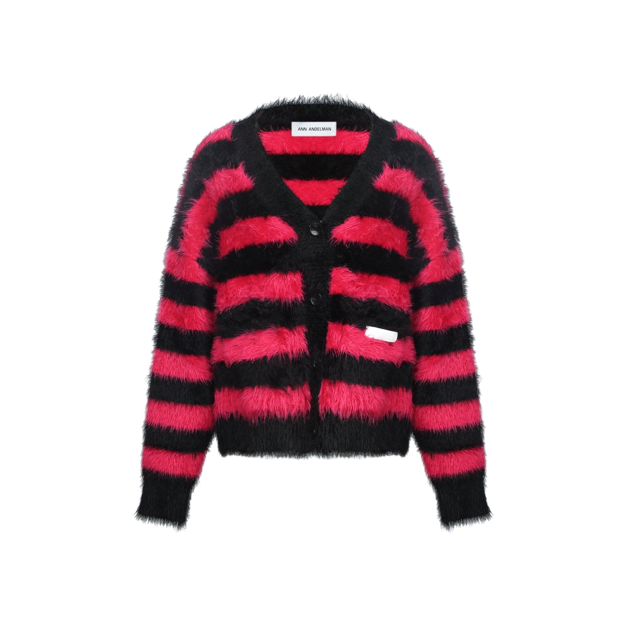 Black and Red Striped Wool Cardigan