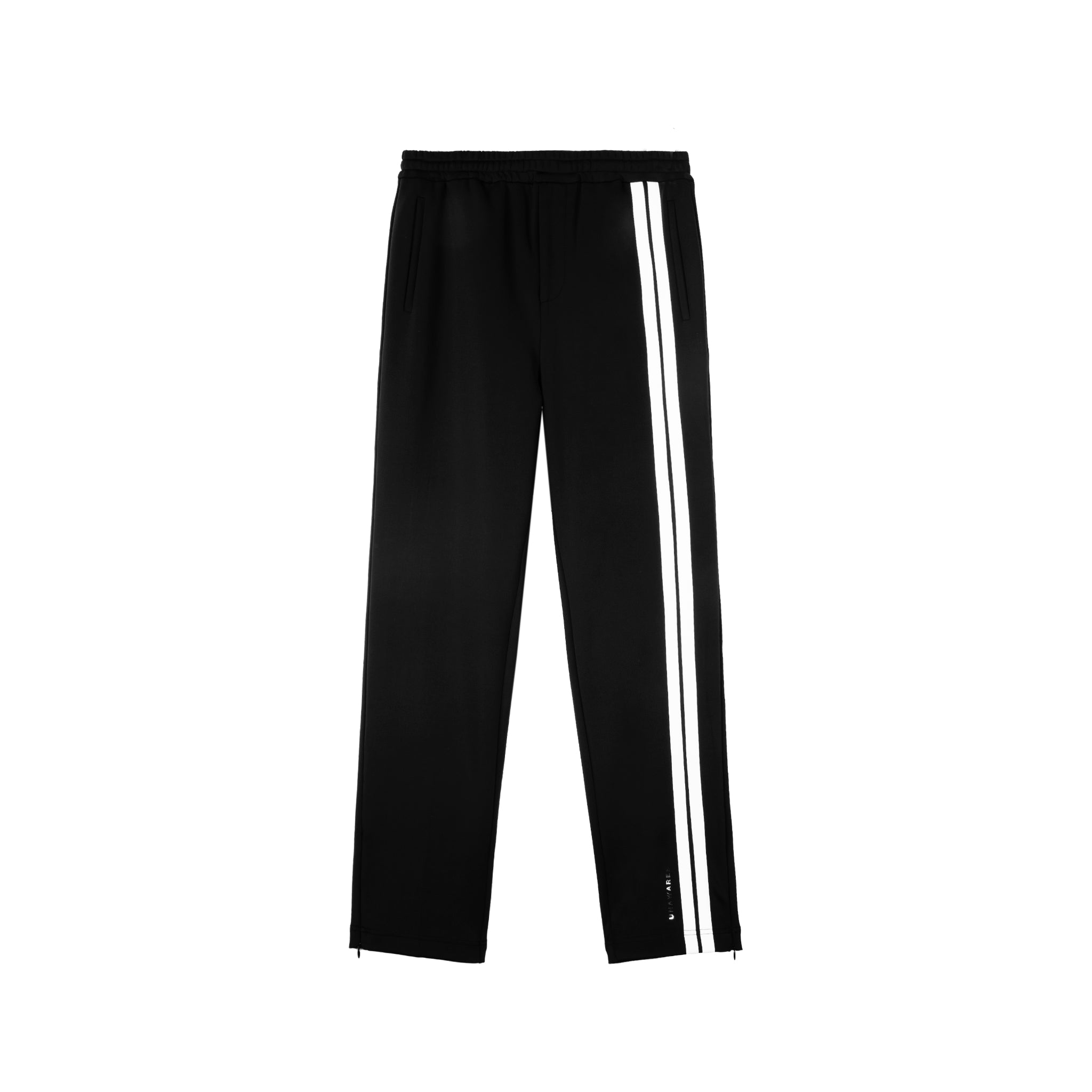 Black And White Customized Silver Print with White Striped Sports Pants