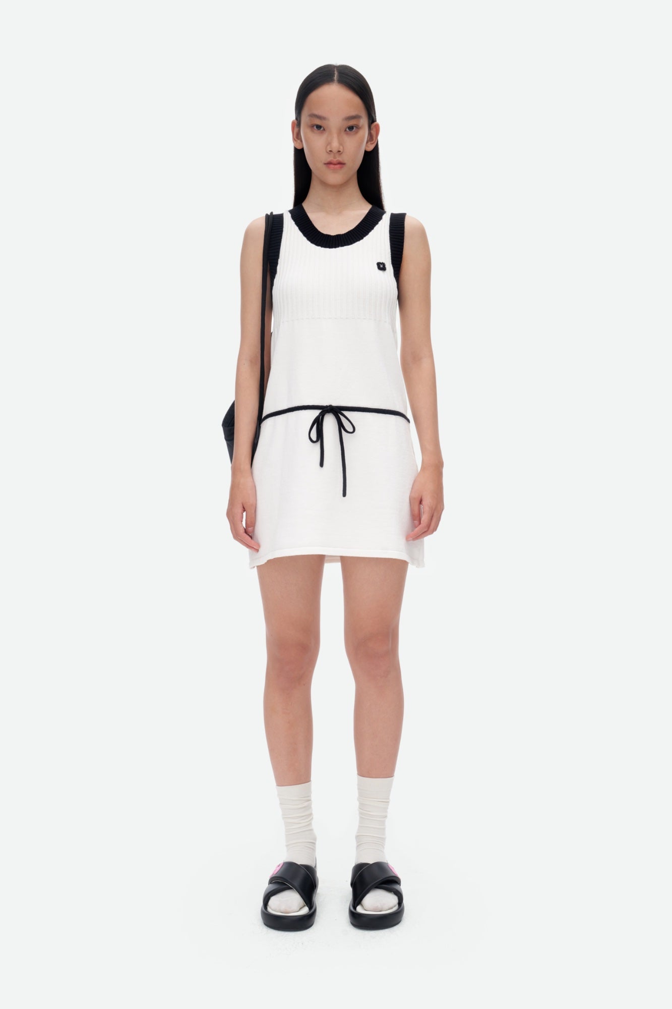 Drawstring Dress in Black And White