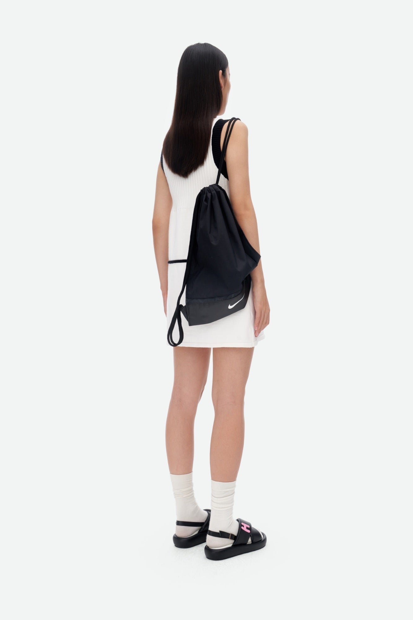 Drawstring Dress in Black And White