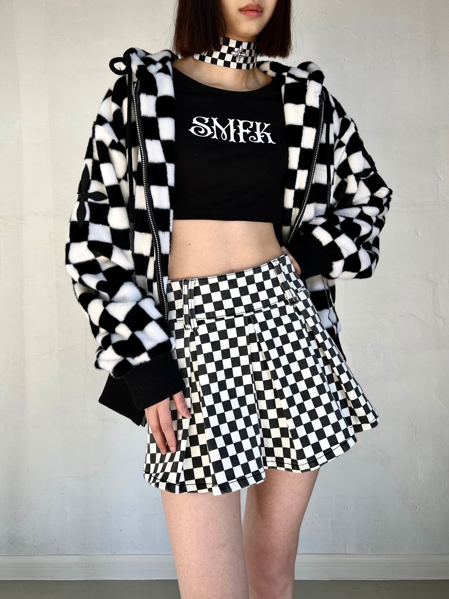 Black And White Grid Hoodie