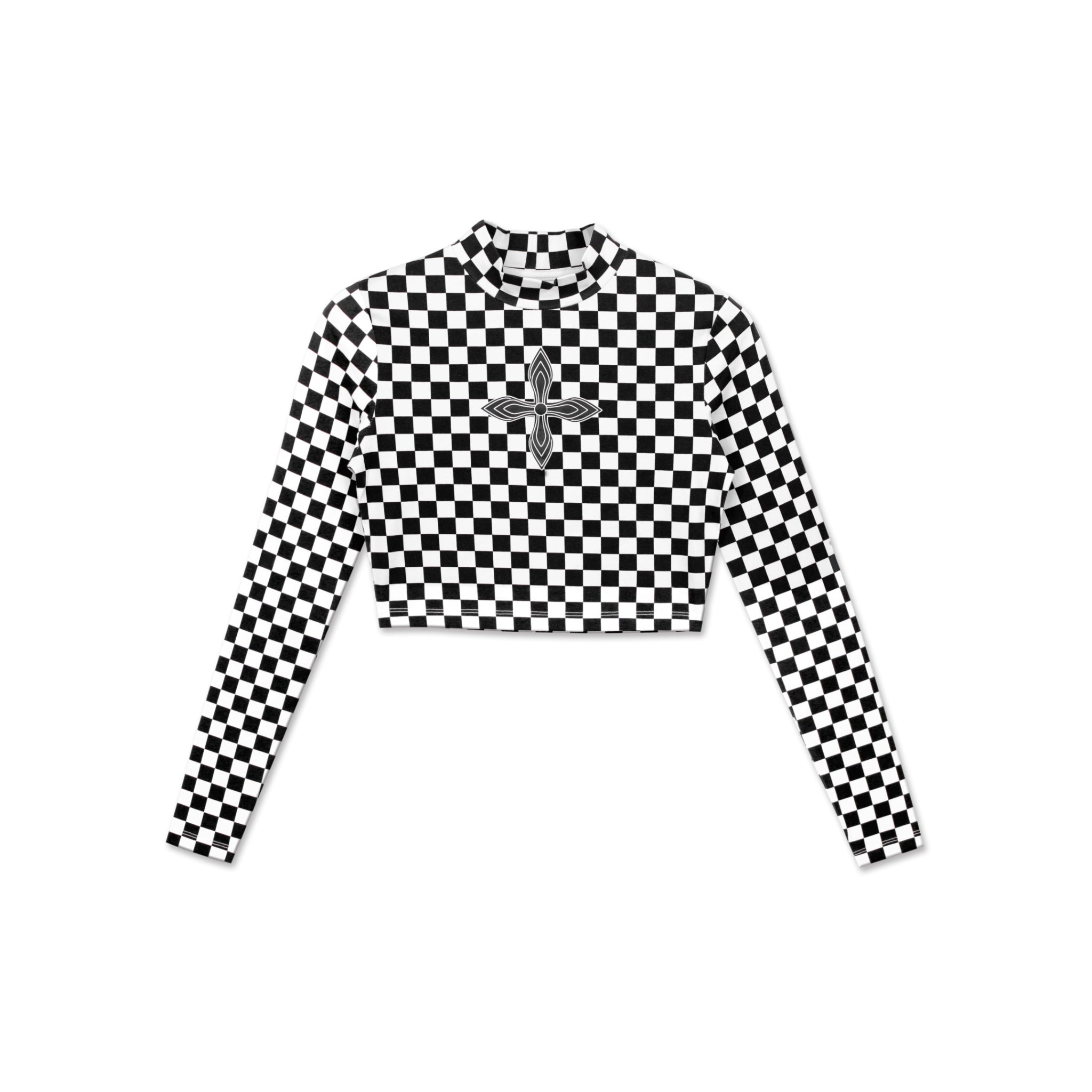 Black And White Grid Turtleneck Top