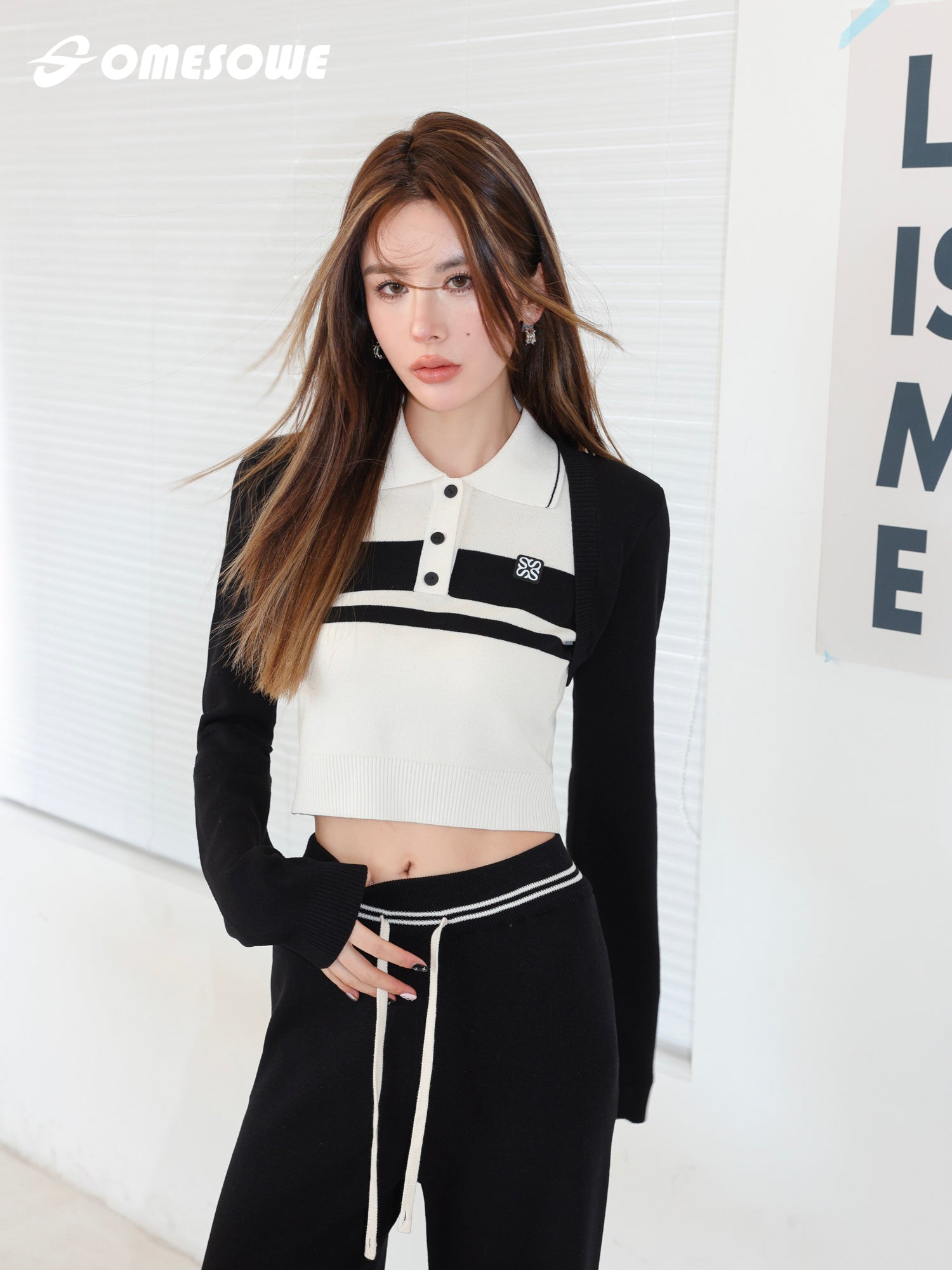 Black And White Polo Knit Set