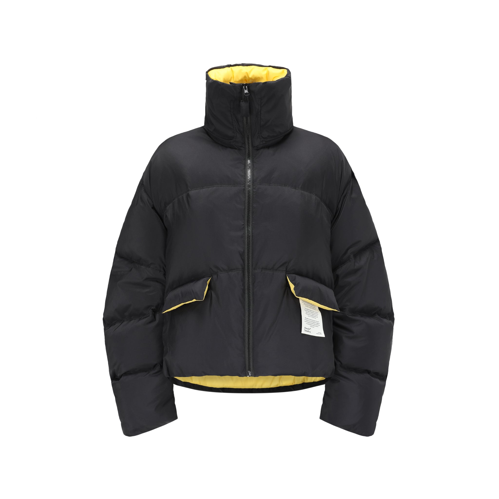 Black And Yellow Cropped Puffer Down Jacket