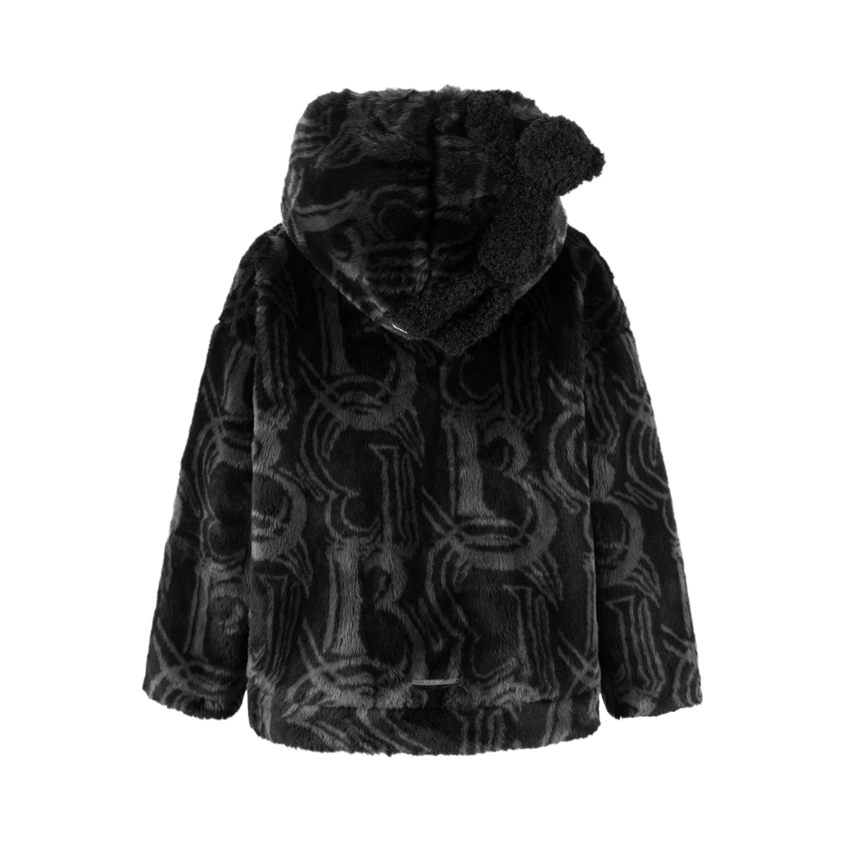 Black Artificial Fur Logo Coat