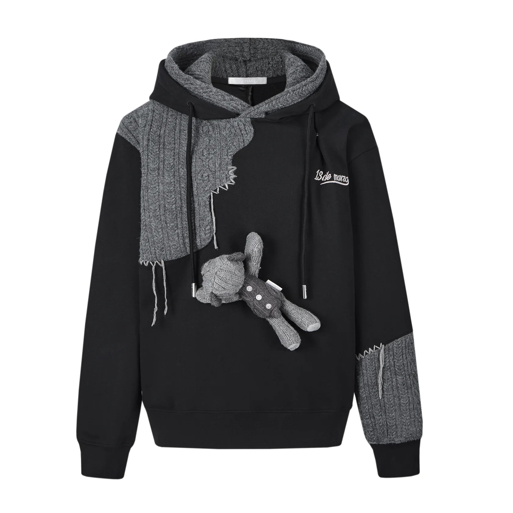 Black Bear Knit Suture Layered Hoodie