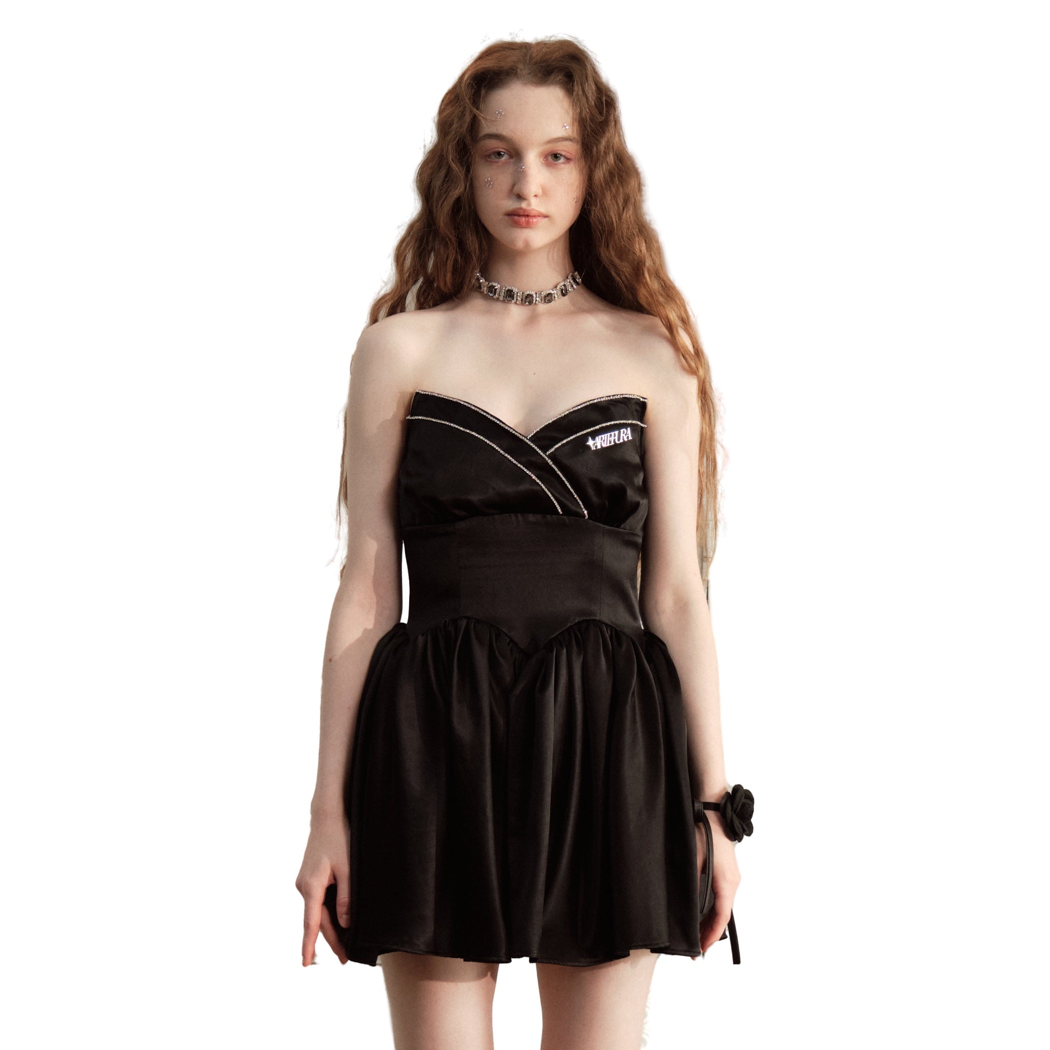 Black Bud Shape Bandeau Dress With Chain Decoration