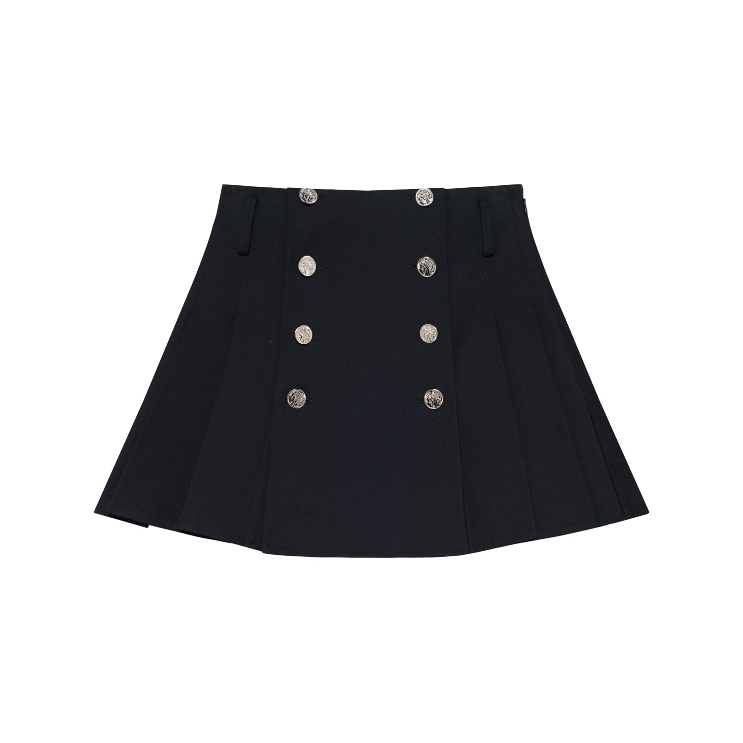 Black Button Pleated Short Skirt