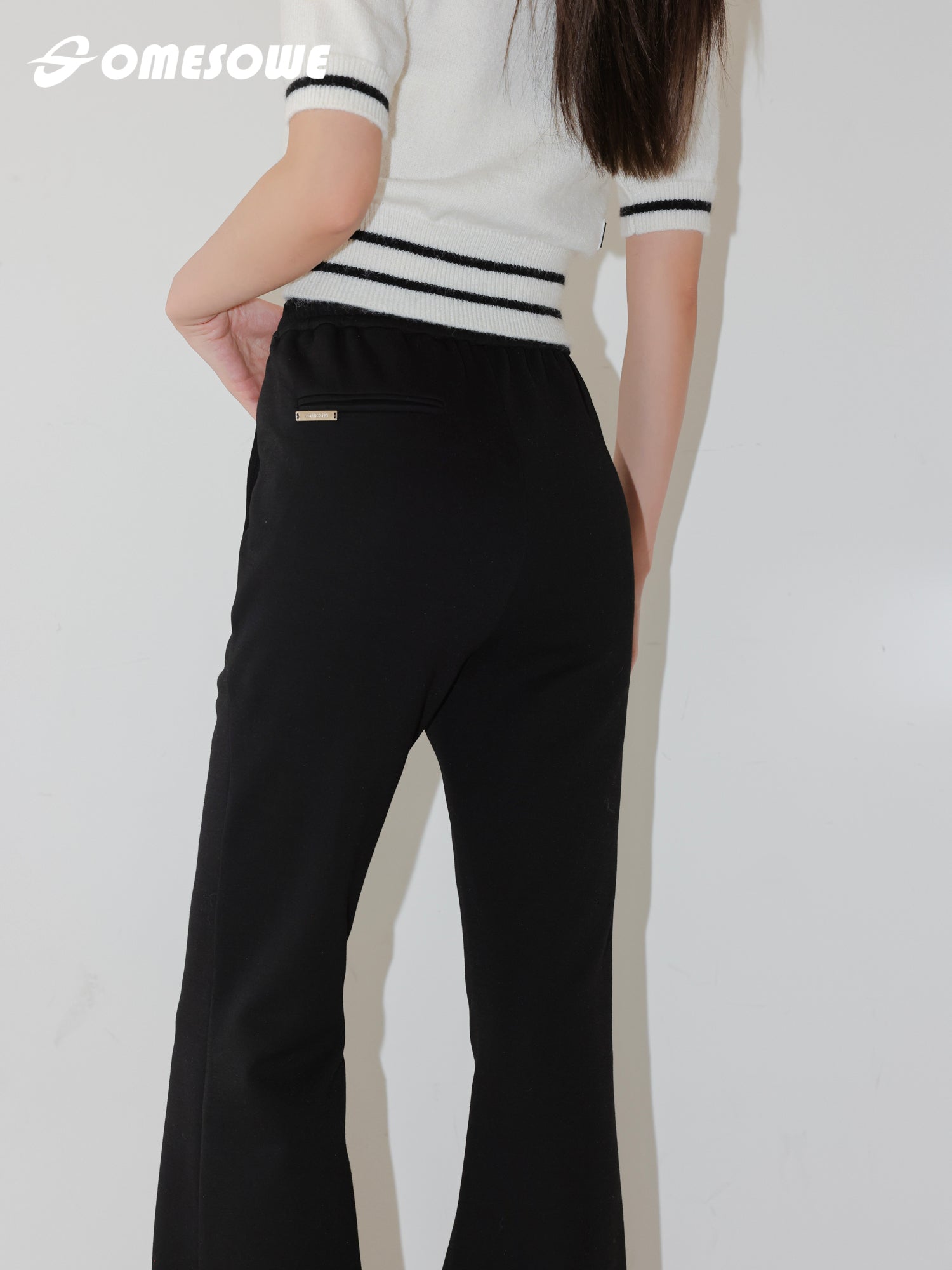 Black Casual Slim Bootcut Pants