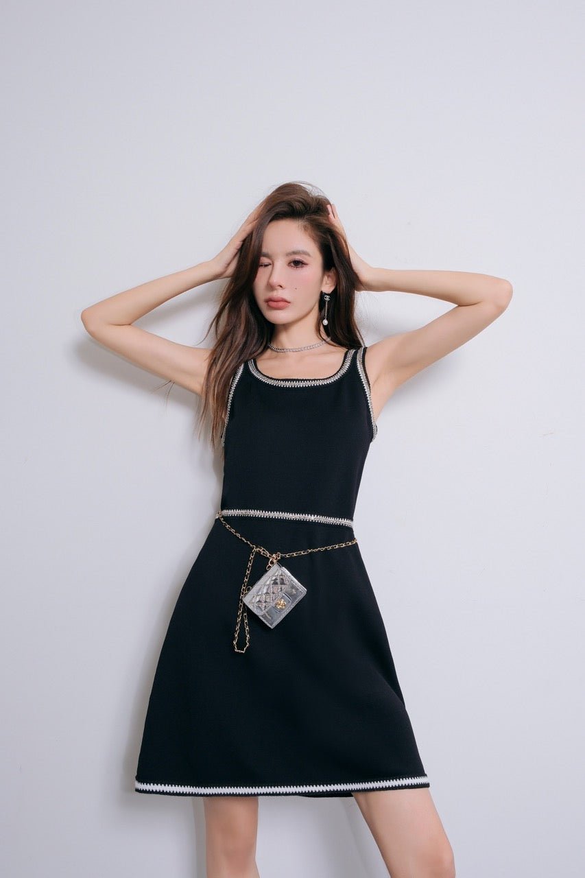 Black Chain Trim Dress