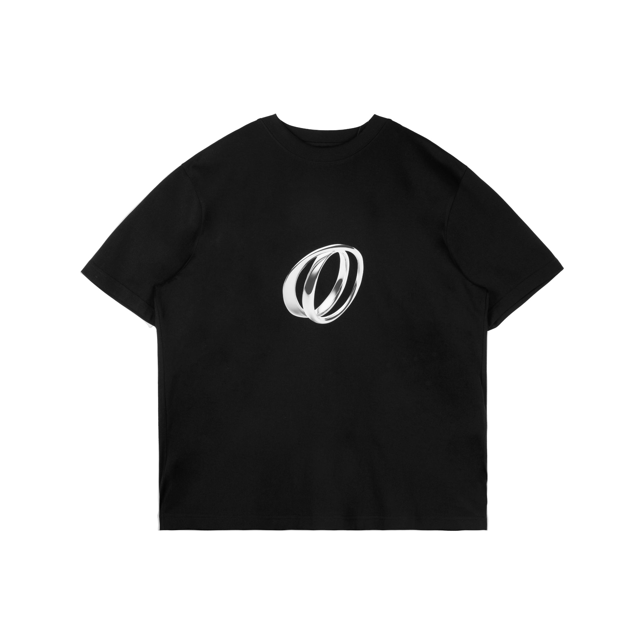 Black Customized 3D-Dual Ring Logo Loose Fit T-shirt