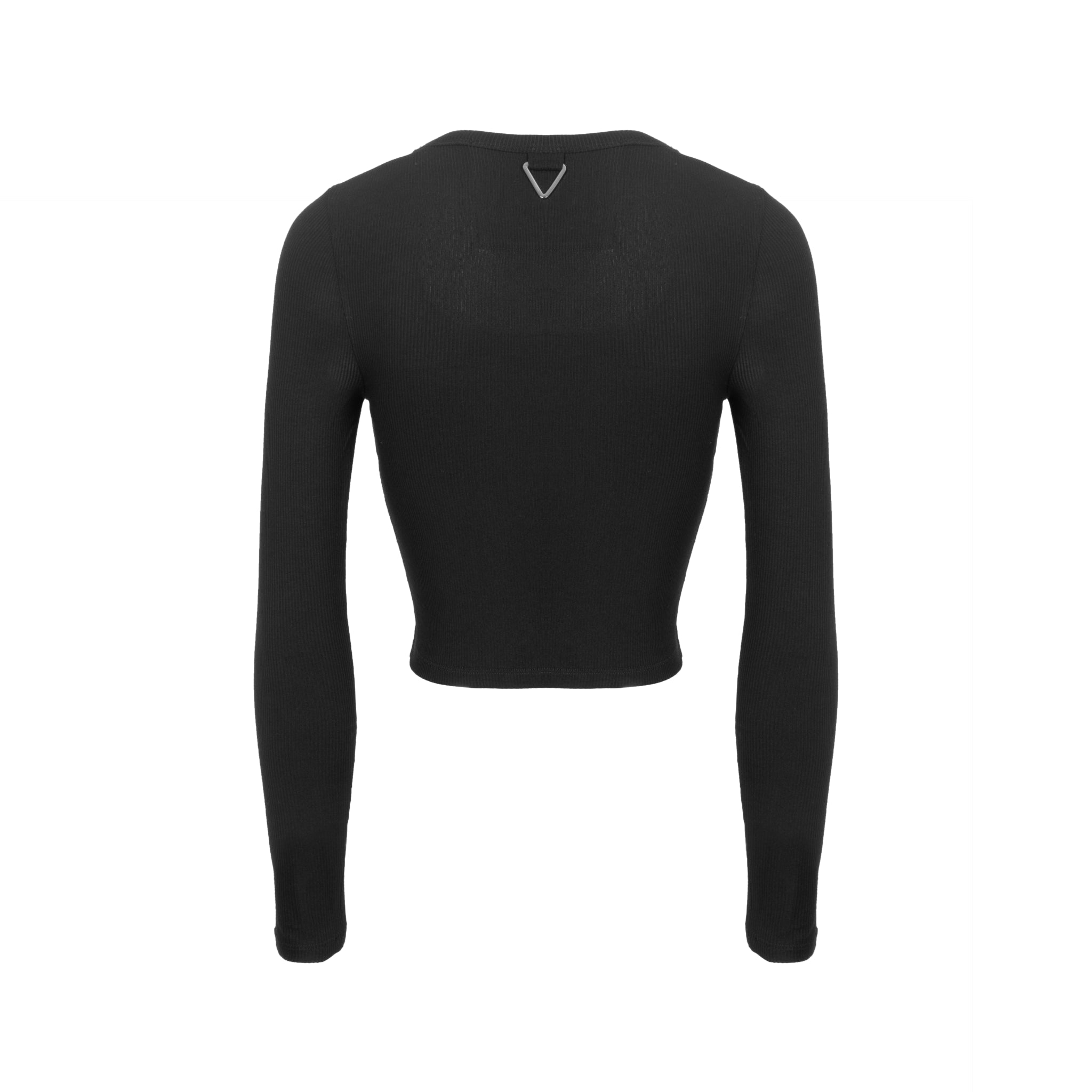 Black Customized Inverted Triangle Buckle Square Collar Ribbed Long sleeve Shirt