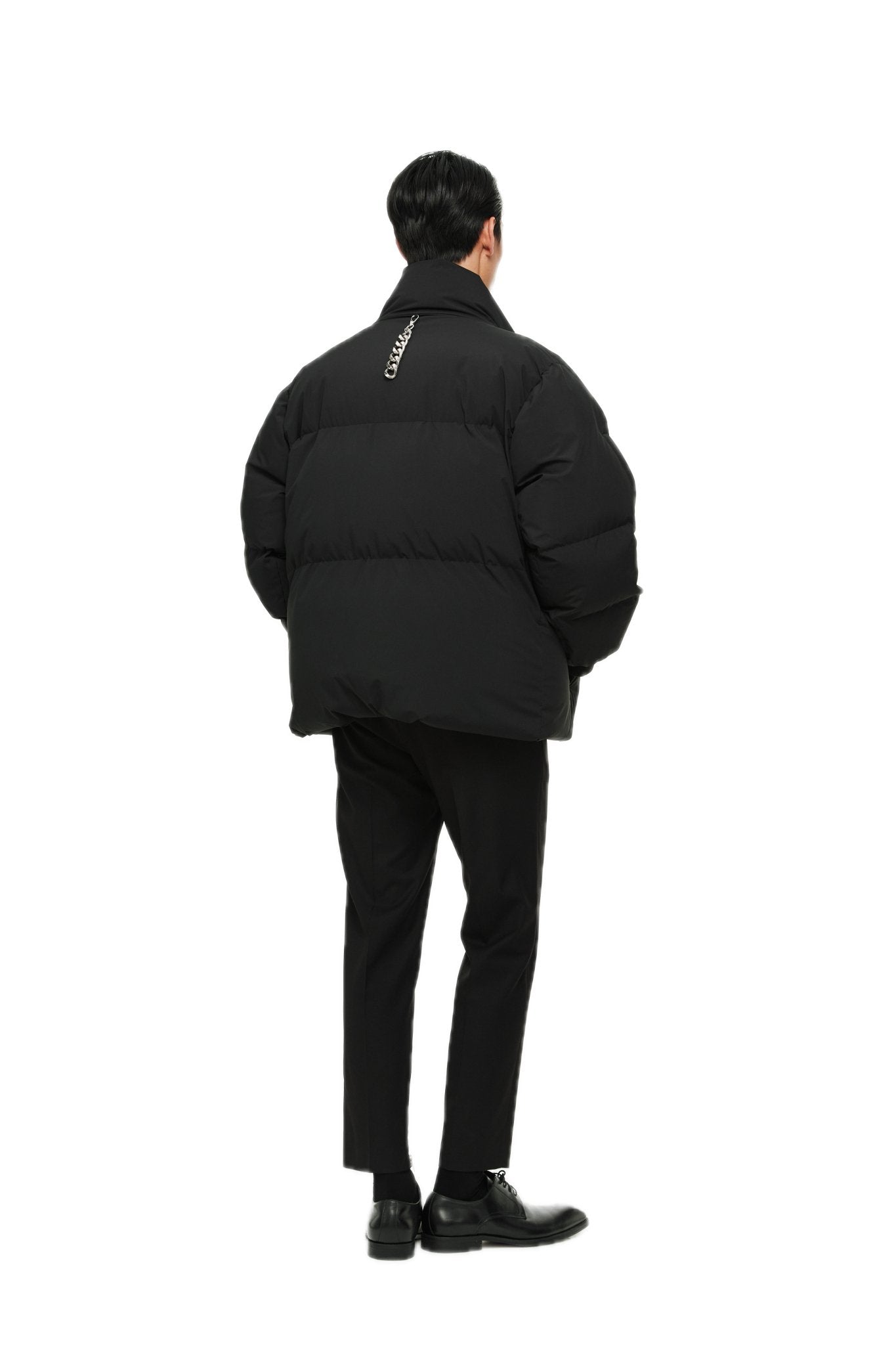 Black Customized Mirror Metal Strip Long short Padded Jacket