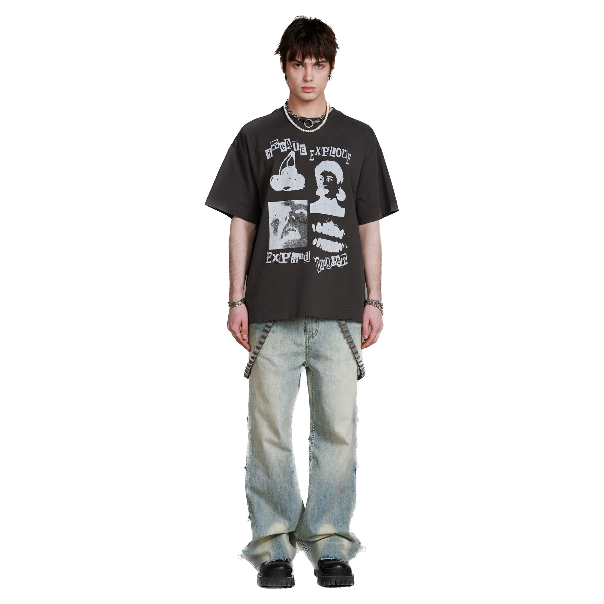 Dadaism Rock Collage T-Shirt in Black