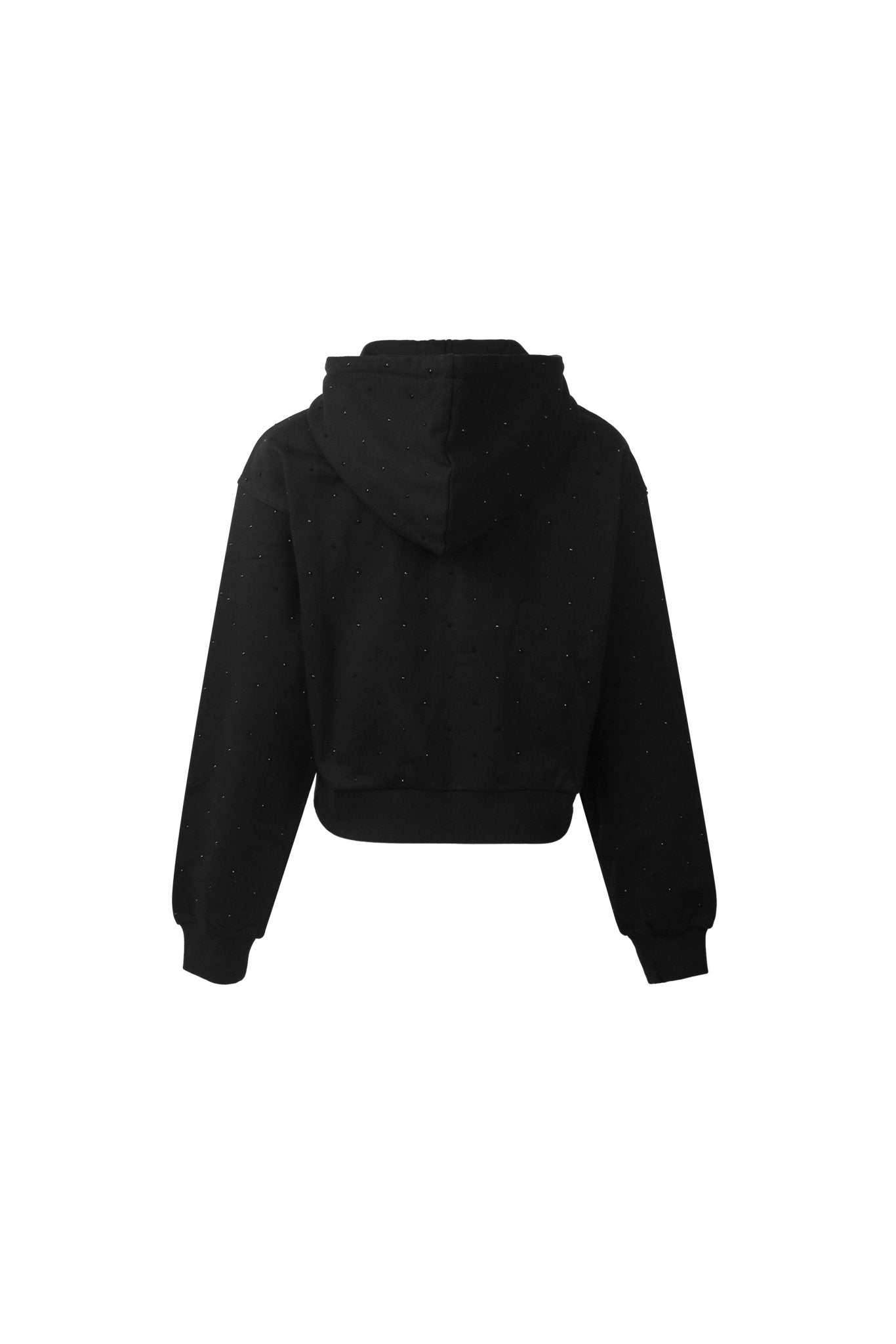 Black Diamante Embellished Zipper Hoodie