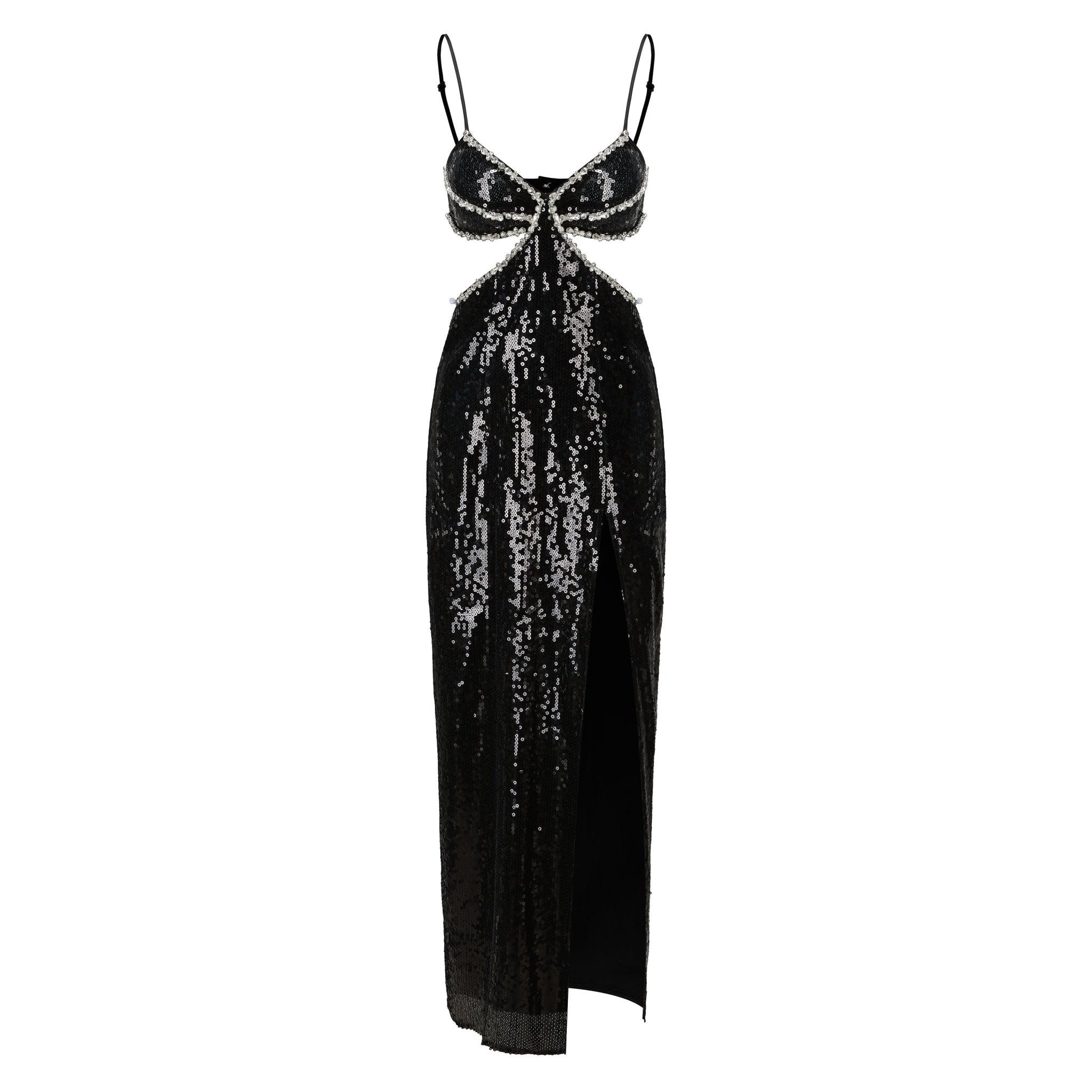 Black Diamond Chain Slit Sequin Long Dress