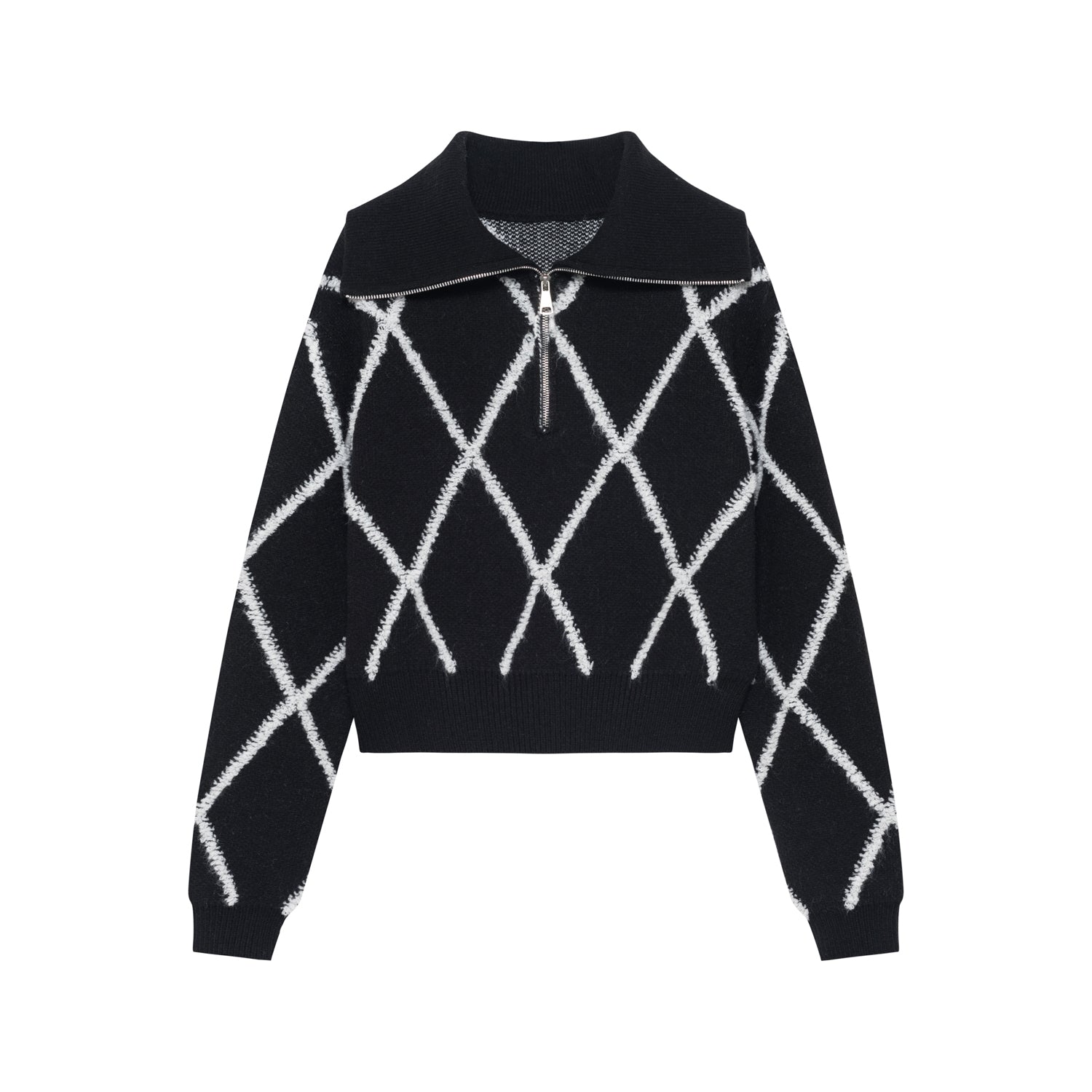 Black Diamond Checkered Zipper Sweater