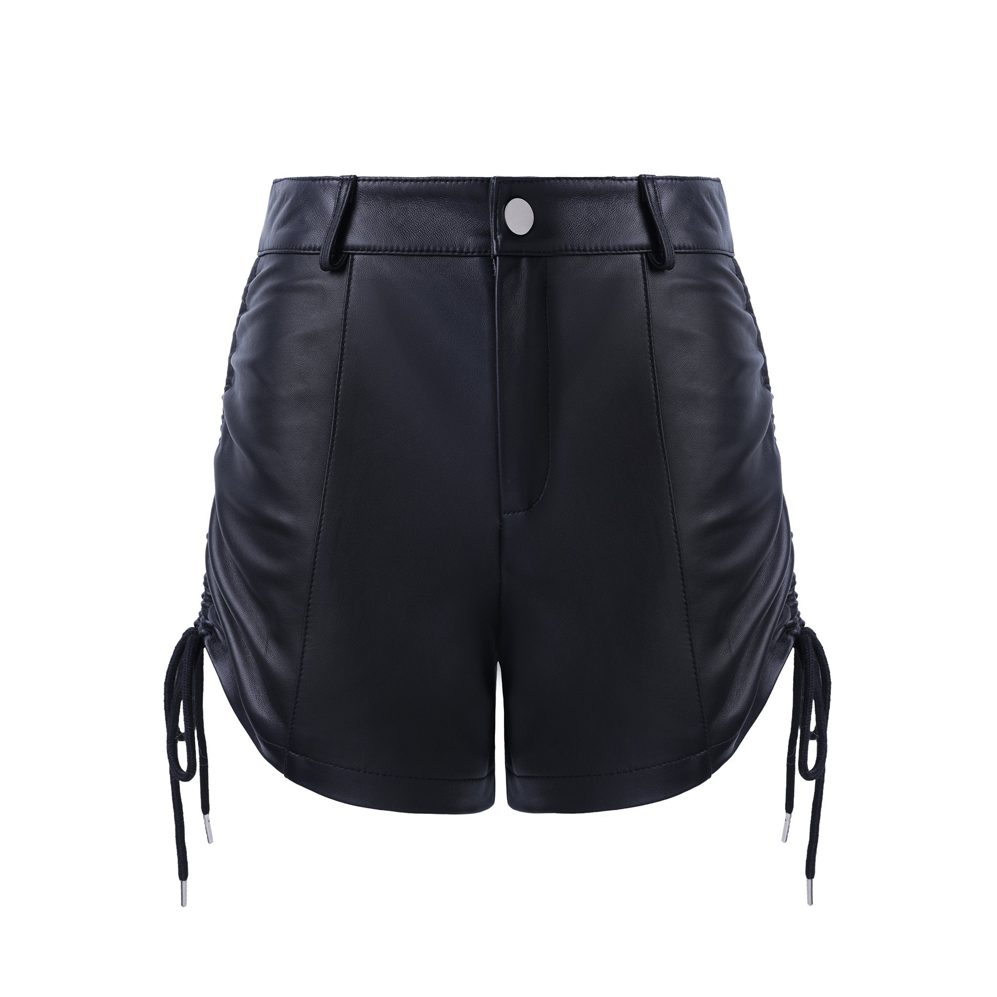 Black Drawstring Leather Shorts