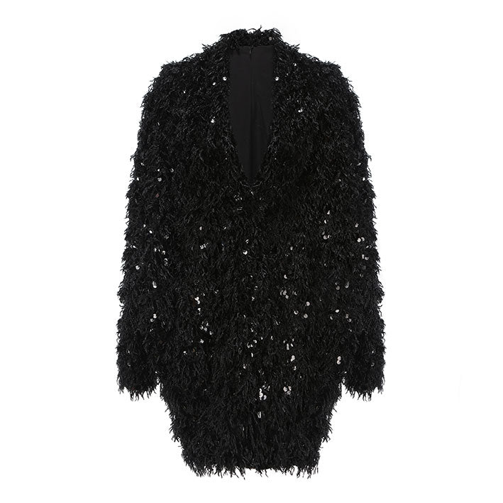 Black Fur Sequin Shawl