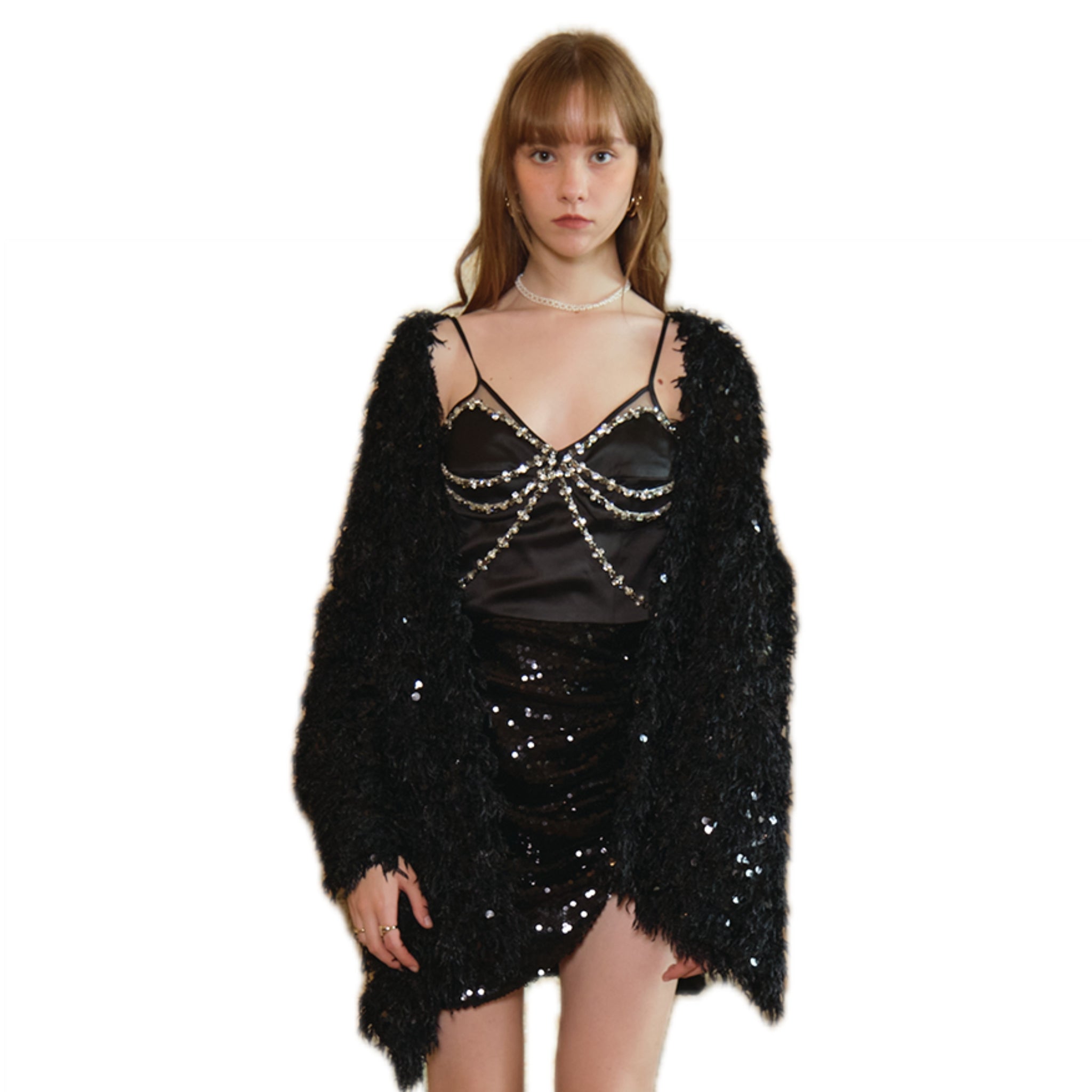 Black Fur Sequin Shawl