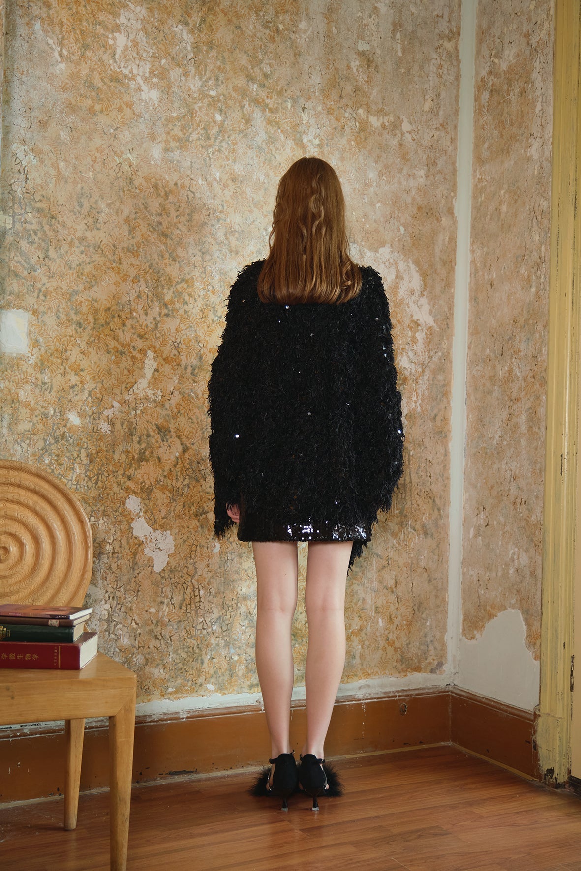 Black Fur Sequin Shawl