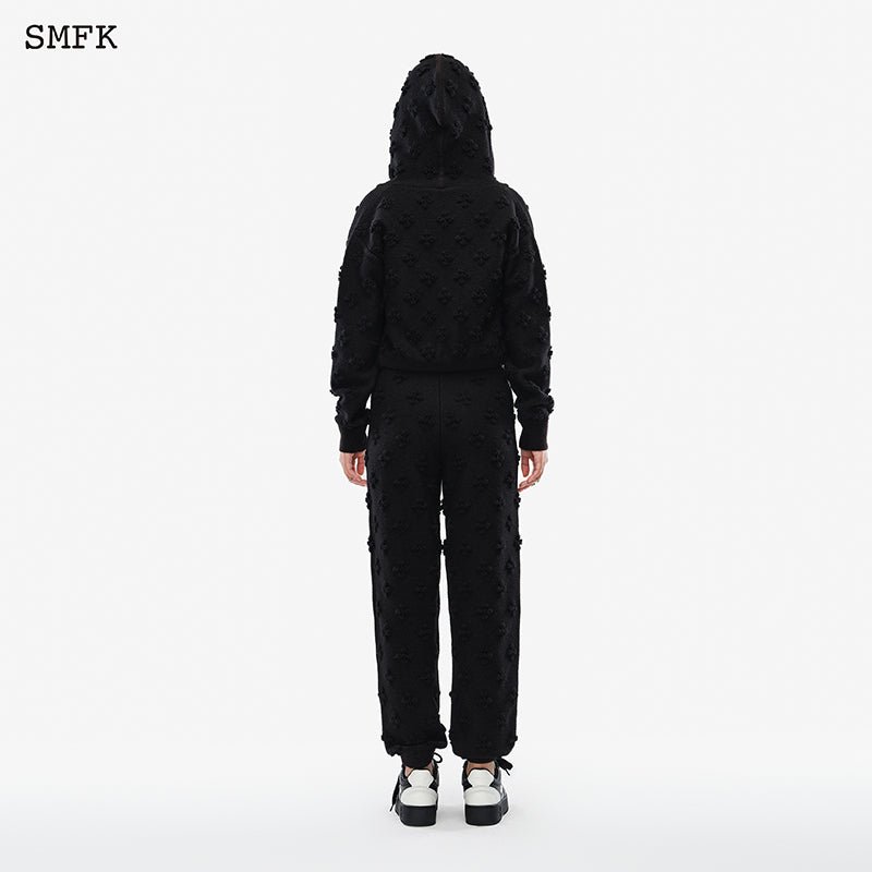 Black Garden Wool Knit Short Hoodie