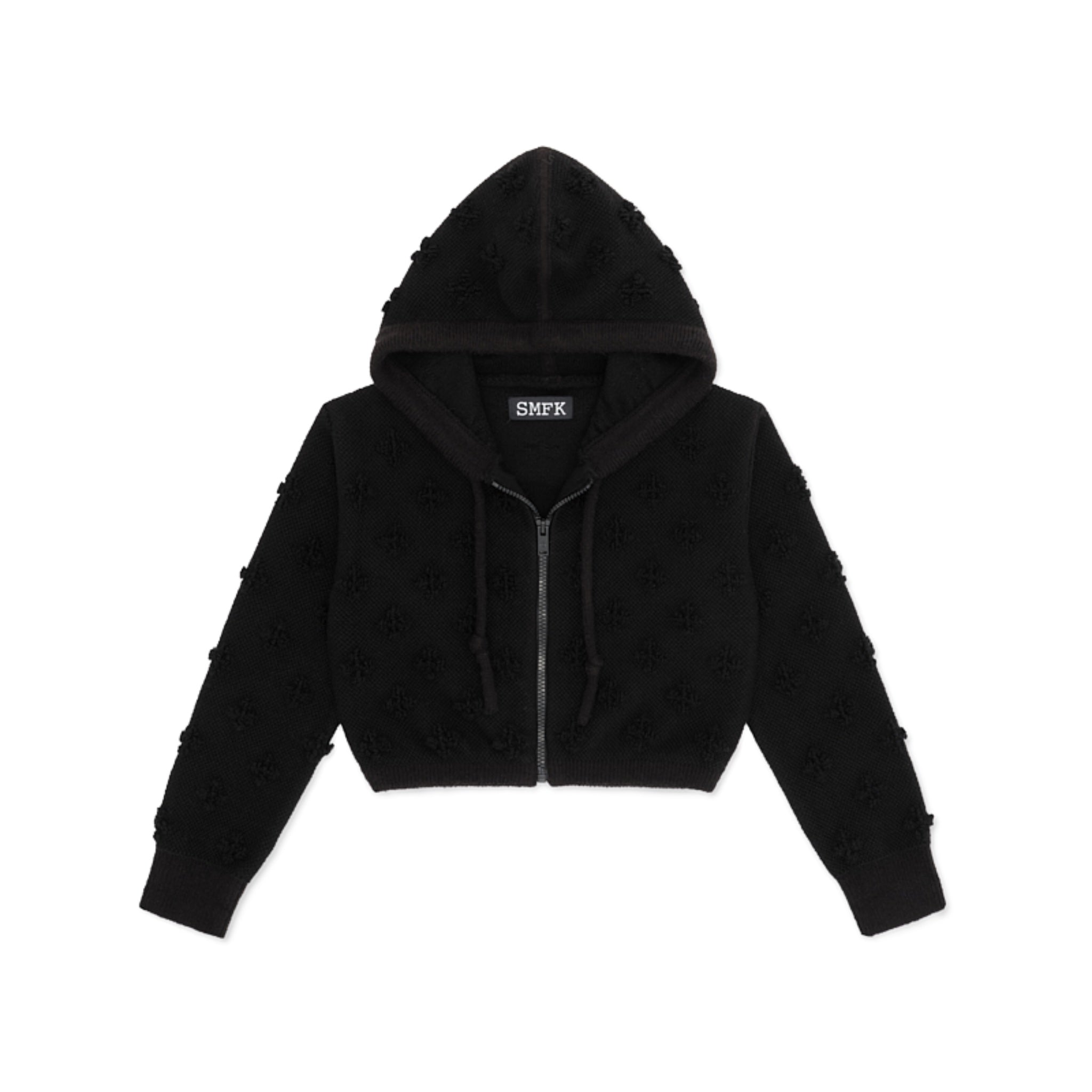 Black Garden Wool Knit Short Hoodie