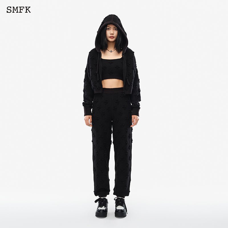 Black Garden Wool Knit Short Hoodie