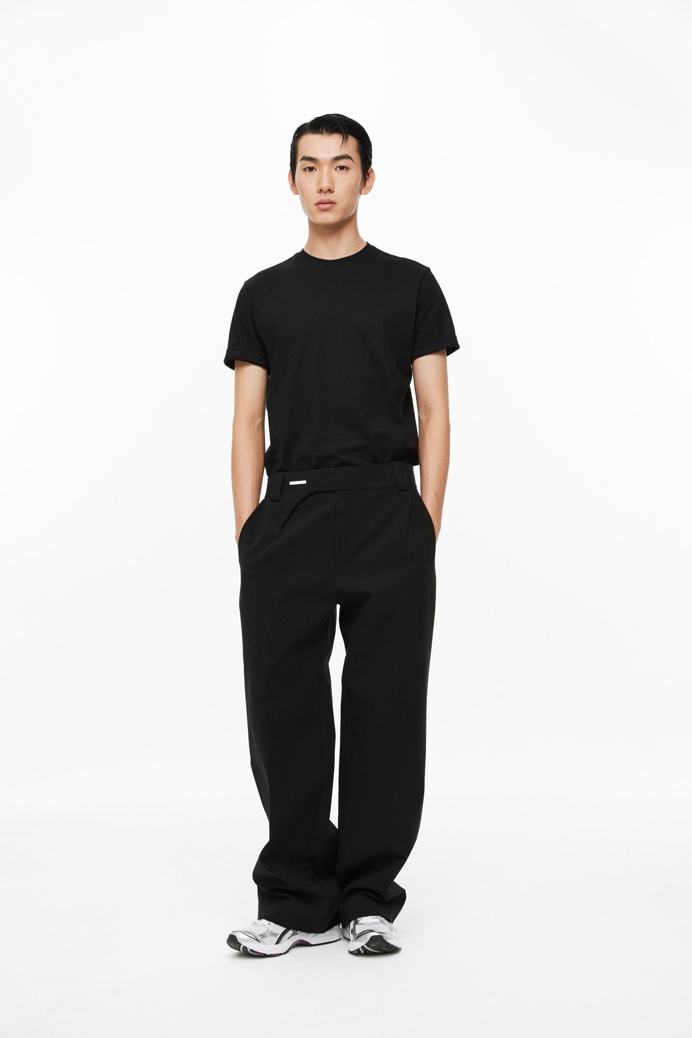 Black Irregular Waistband Loose Pants