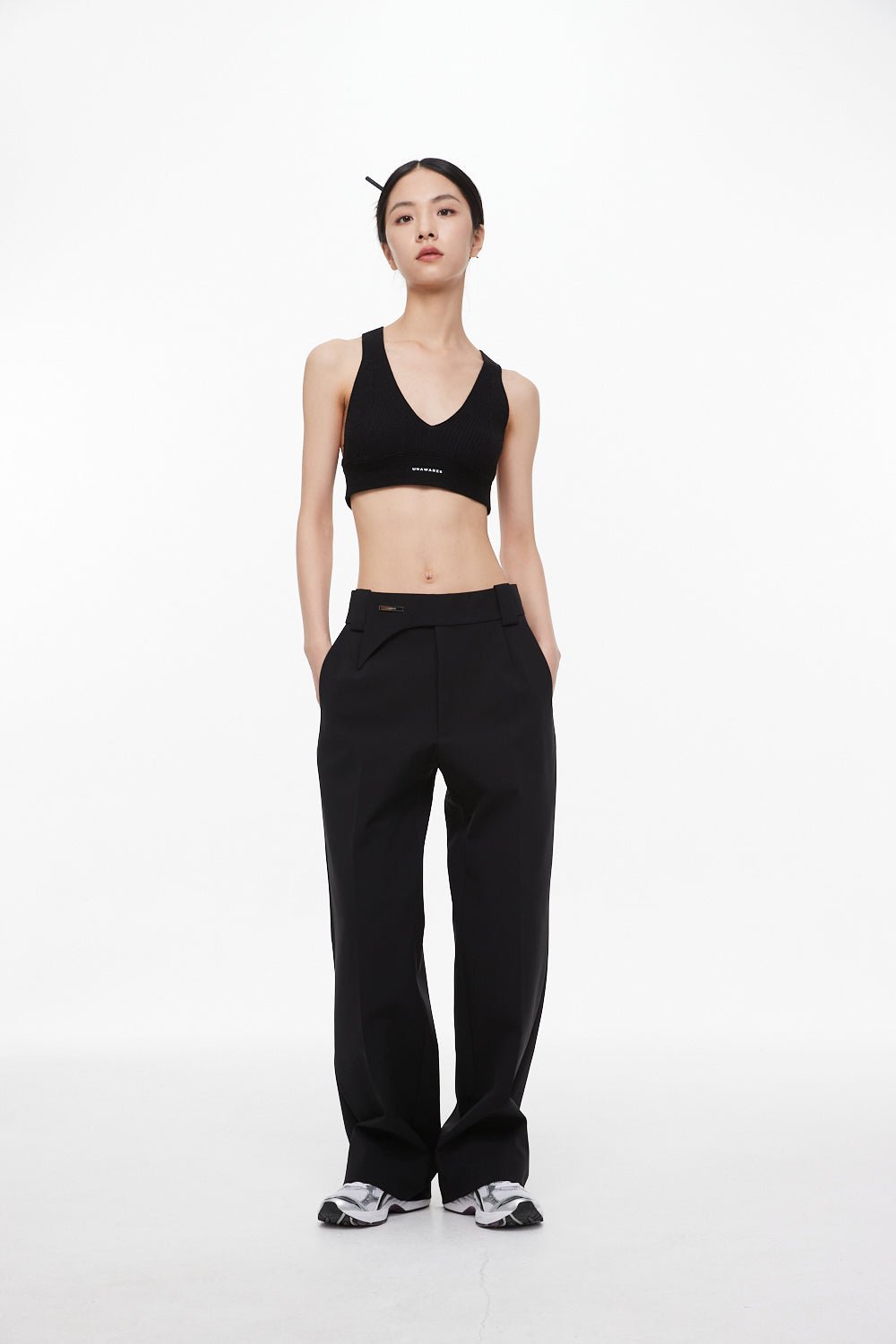 Black Irregular Waistband Loose Pants