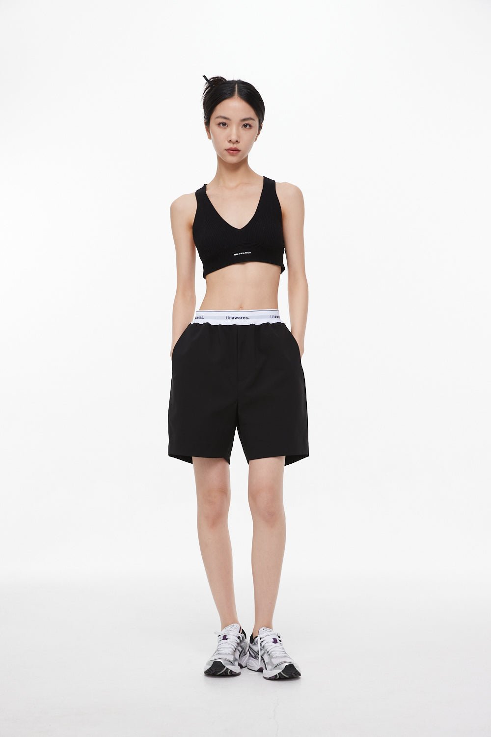 Black Jacquard Elastic Band Loose Shorts