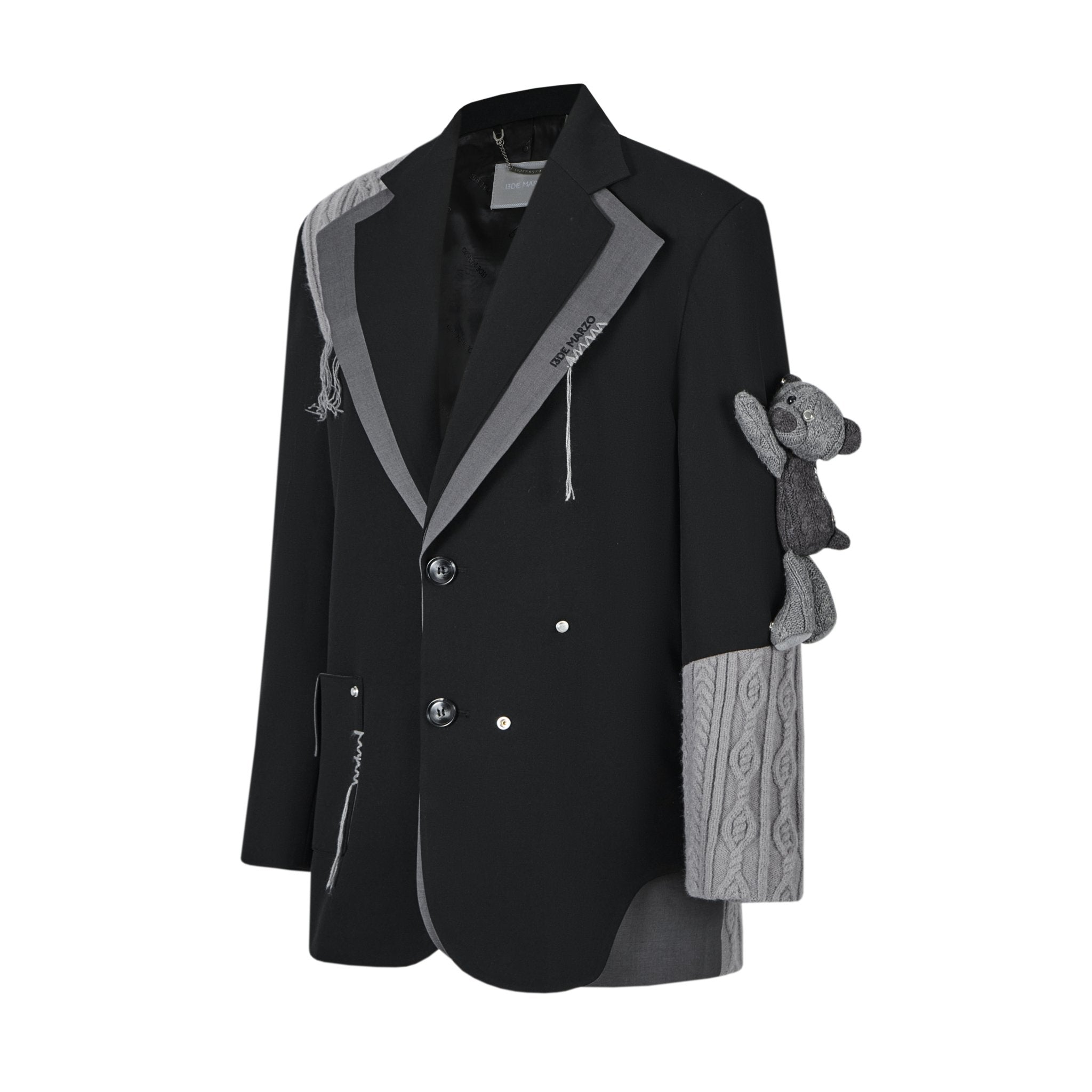 Black Knitted Patchwork Pleated Suit Jacket