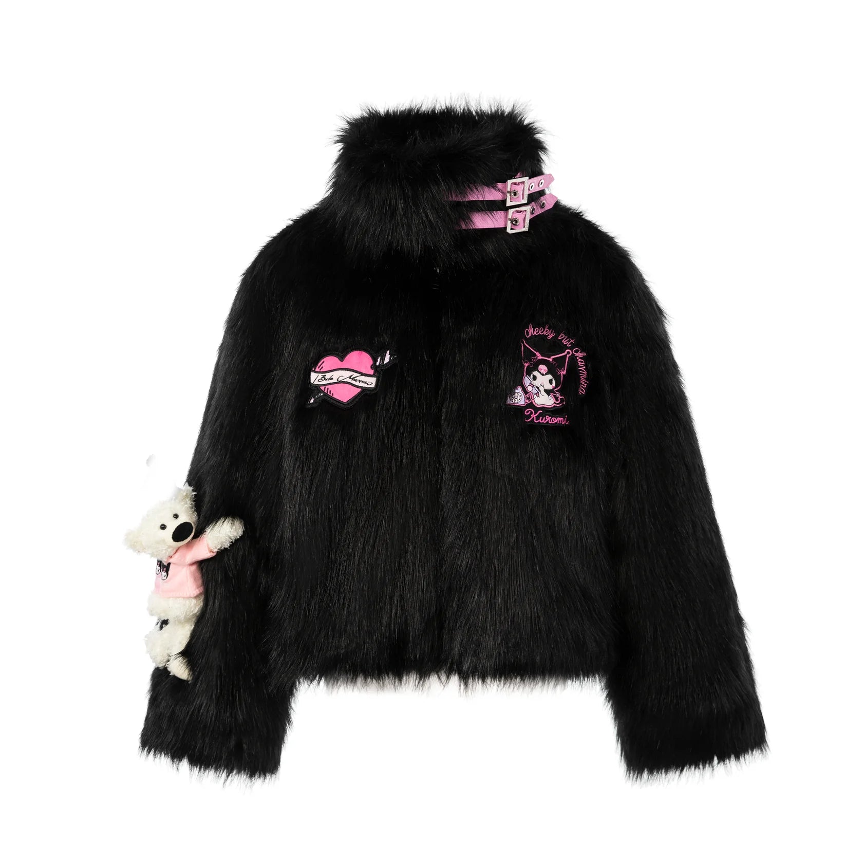 Black Kuromi Bear Artificial Mink Coat