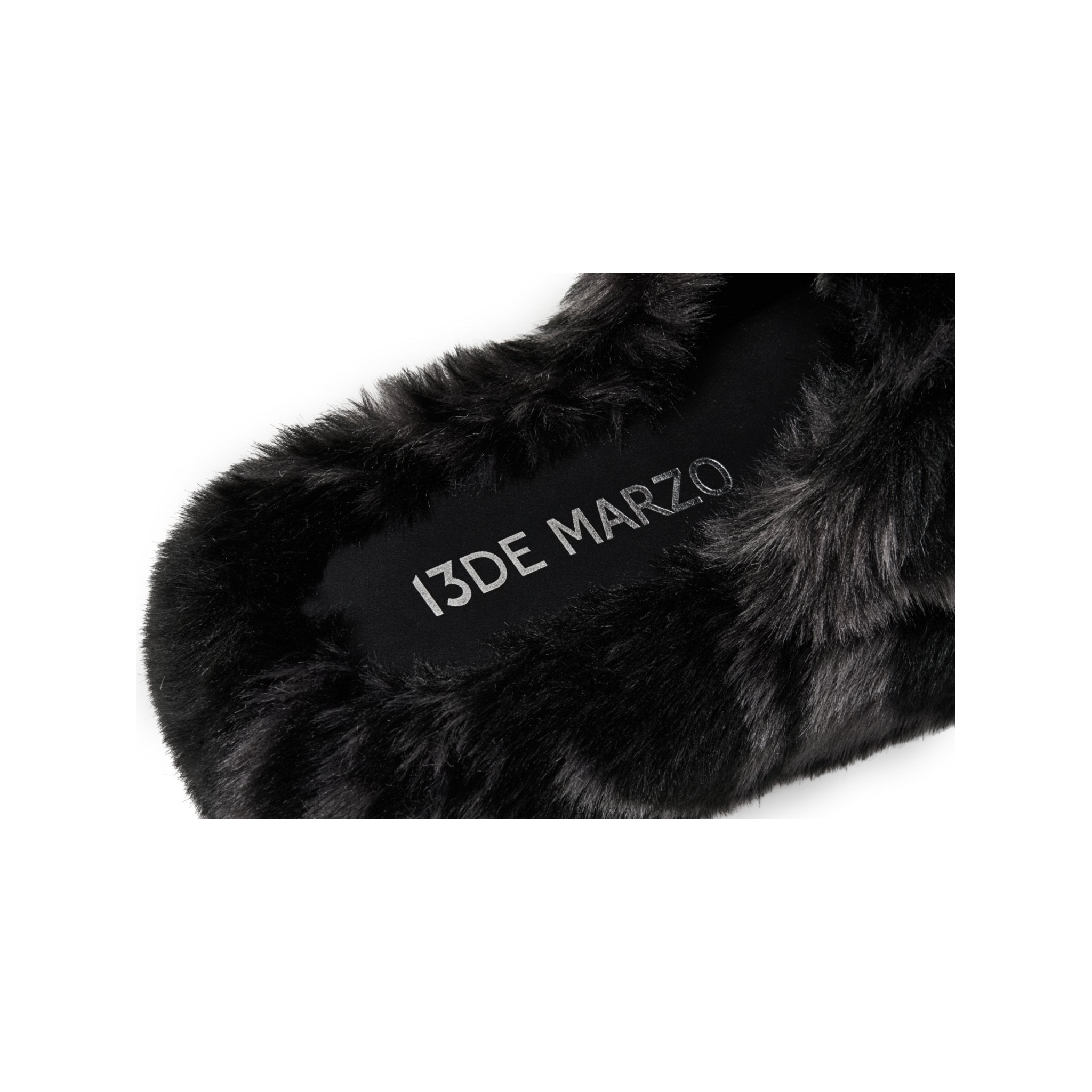 Black Logo Furry Plush Slipper