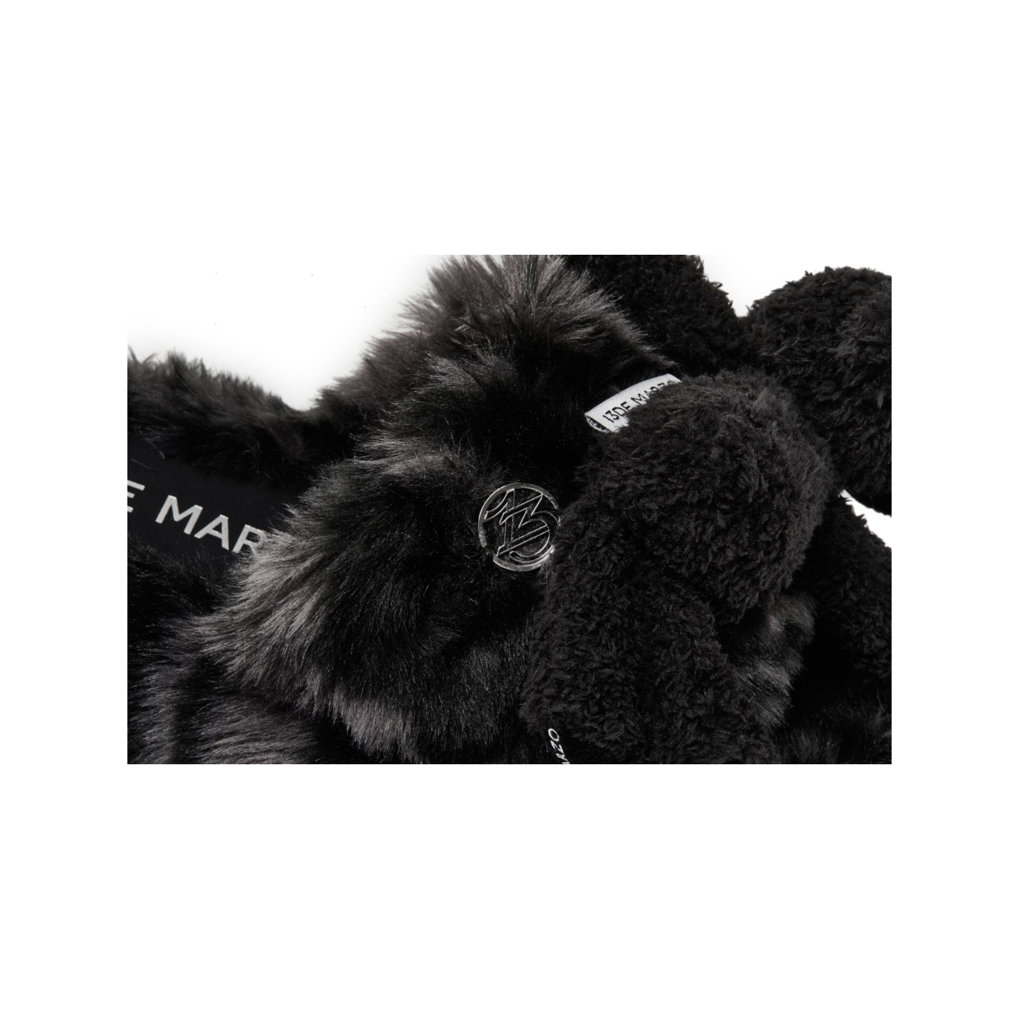 Black Logo Furry Plush Slipper